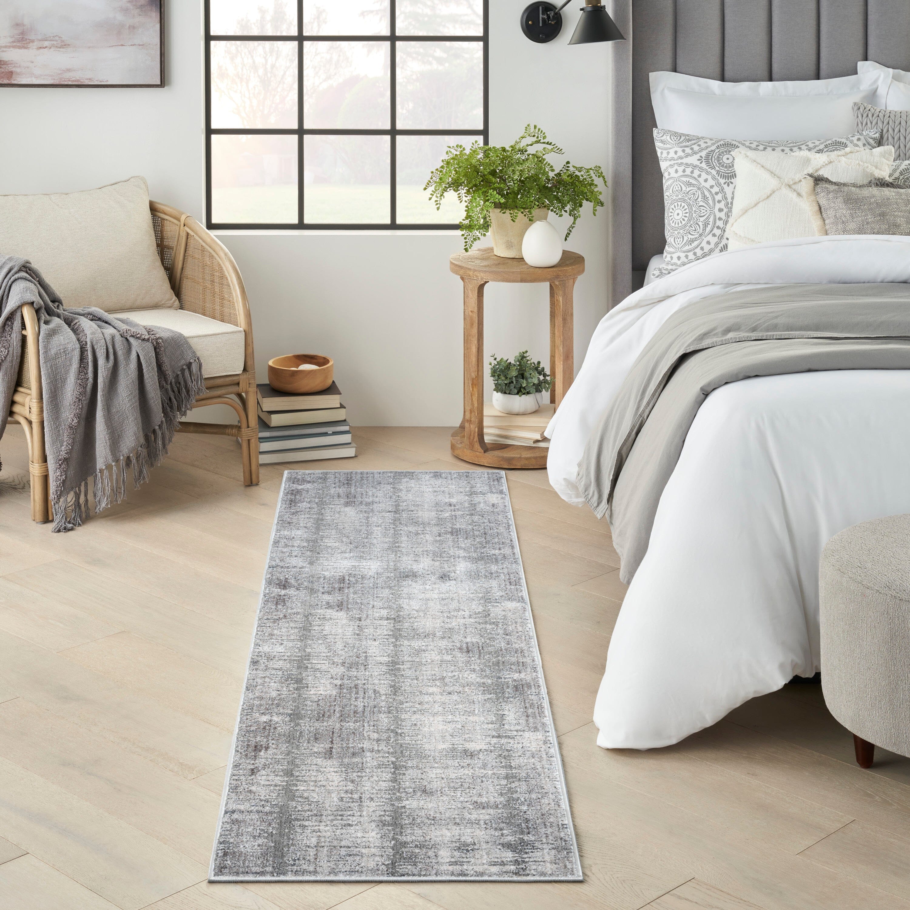 Nourison Abstract Hues 2'2" x 8' Grey White Modern Indoor Rug Rug Nourison