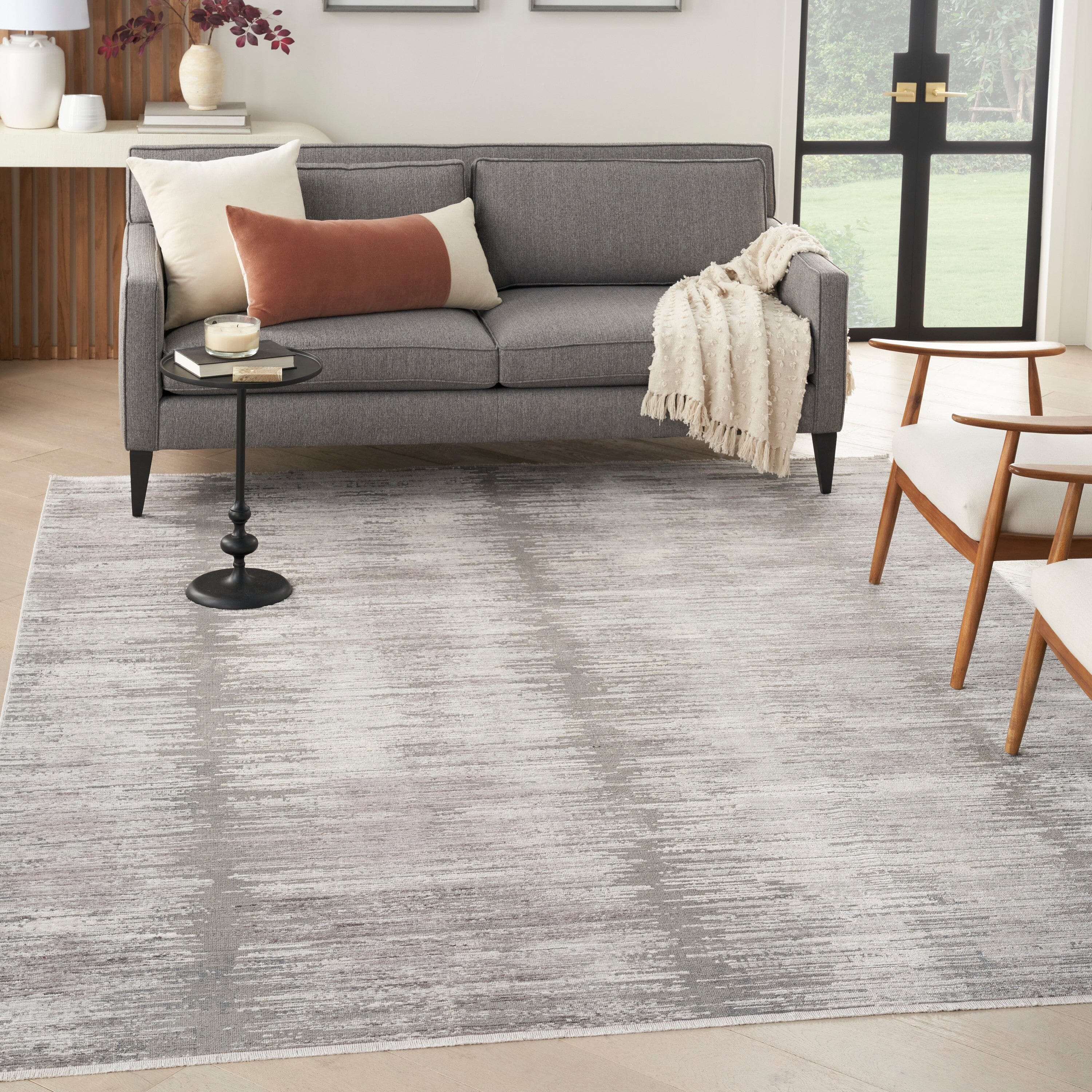 Nourison Abstract Hues 7'10" x 10' Grey White Modern Indoor Rug Rug Nourison