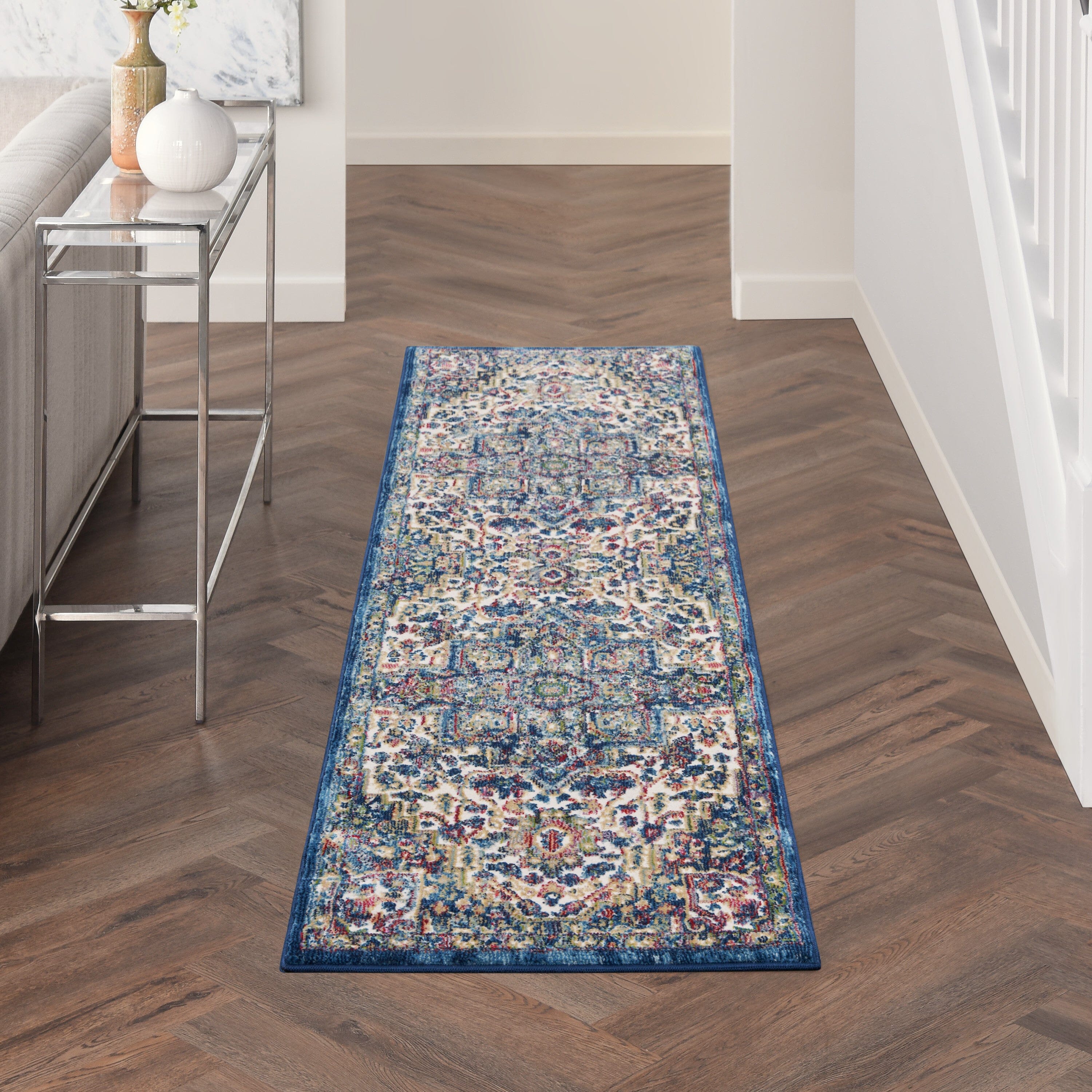 Nourison Ankara Global 2'4" x 8' Ivory Navy Bohemian Indoor Rug Rug Nourison