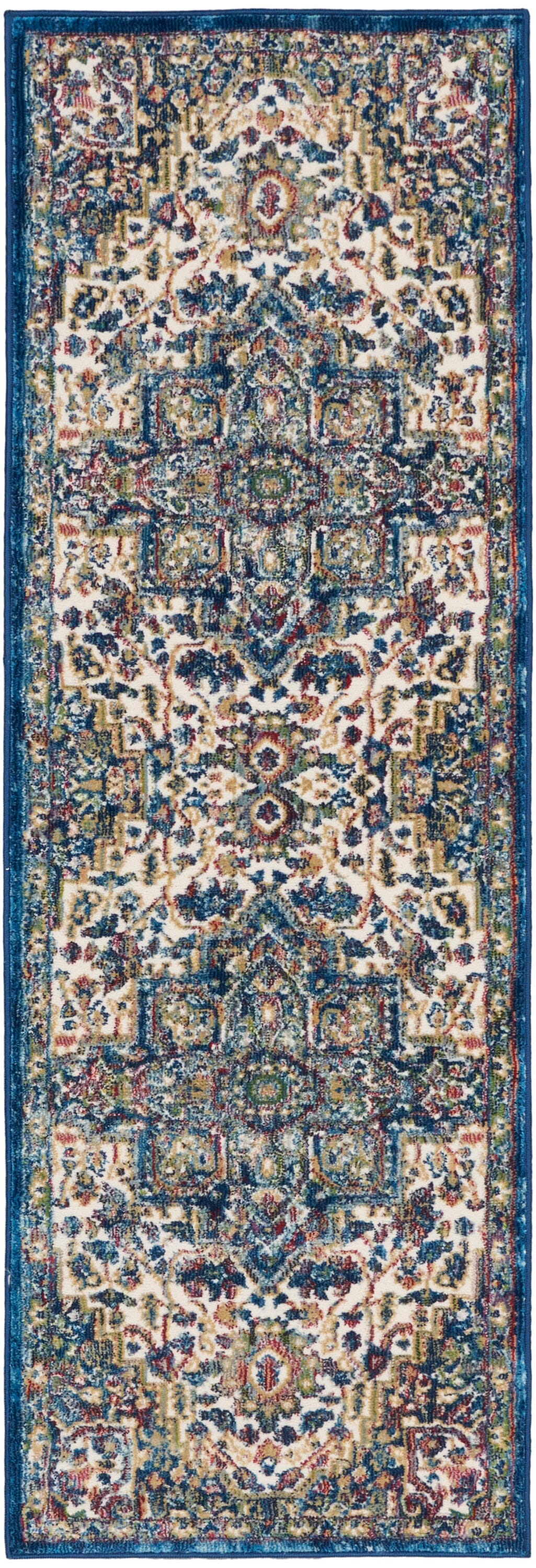 Nourison Ankara Global 2'4" x 8' Ivory Navy Bohemian Indoor Rug Rug Nourison