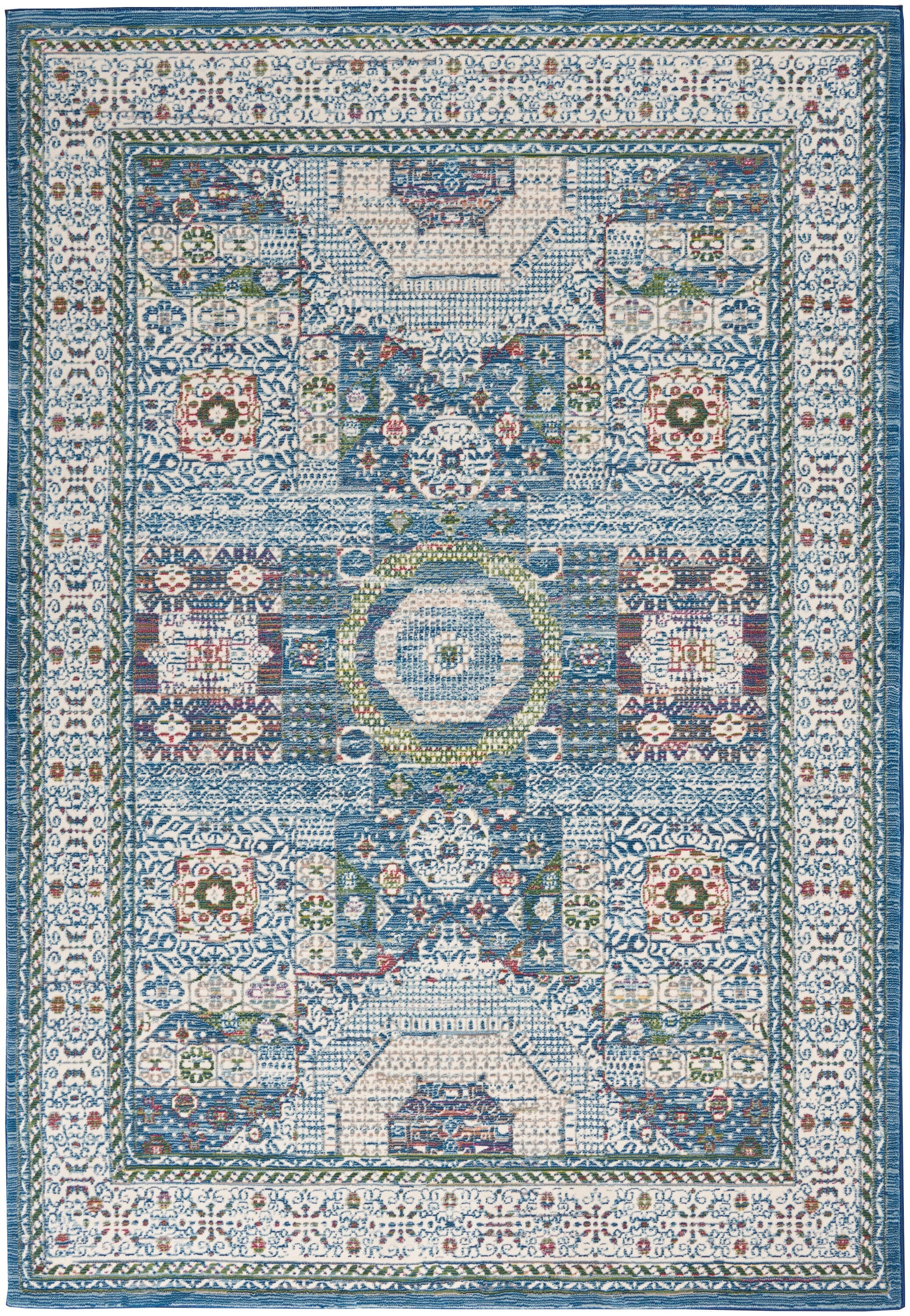 Nourison Ankara Global 5'3" x 7'6" Ivory Light Blue Bohemian Indoor Rug Rug Nourison