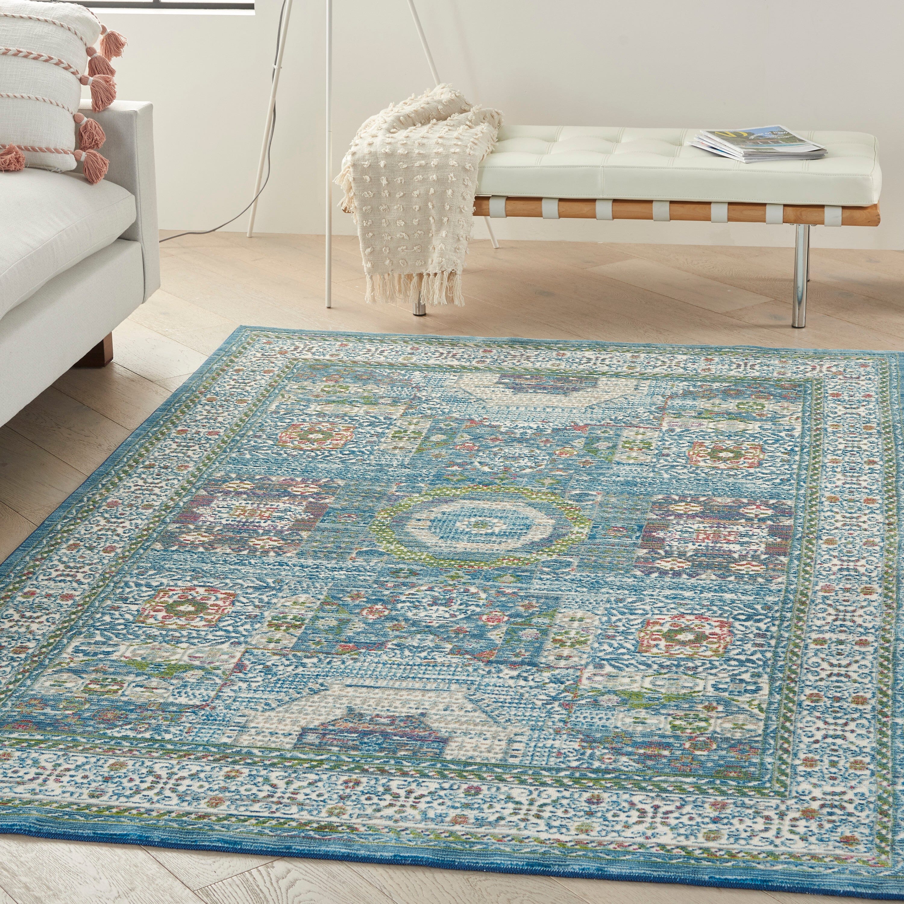 Nourison Ankara Global 5'3" x 7'6" Ivory Light Blue Bohemian Indoor Rug Rug Nourison