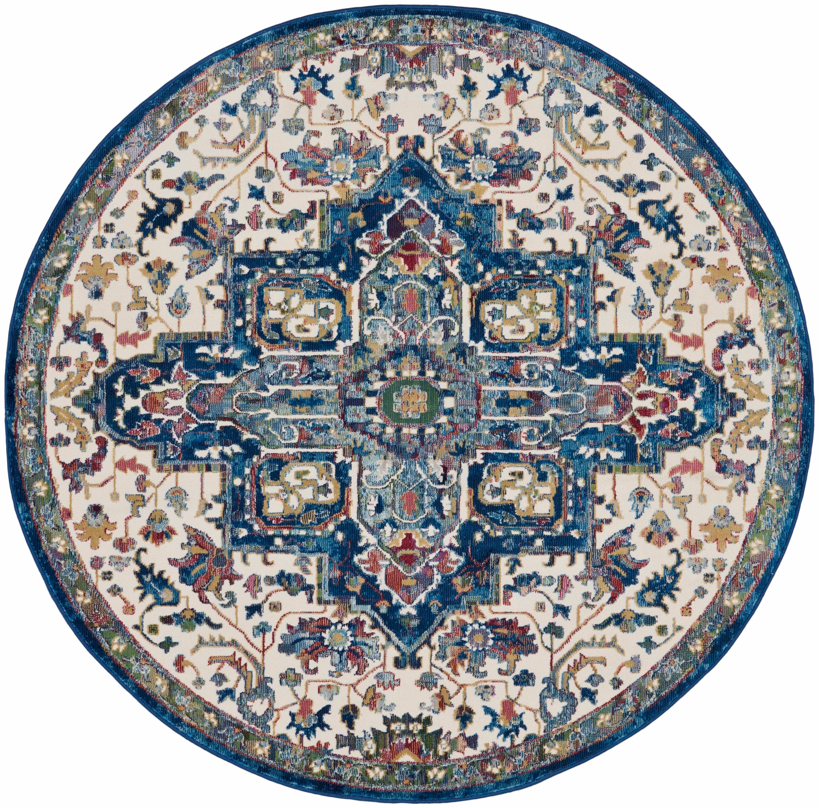 Nourison Ankara Global 6' x Round Ivory Navy Bohemian Indoor Rug Rug Nourison