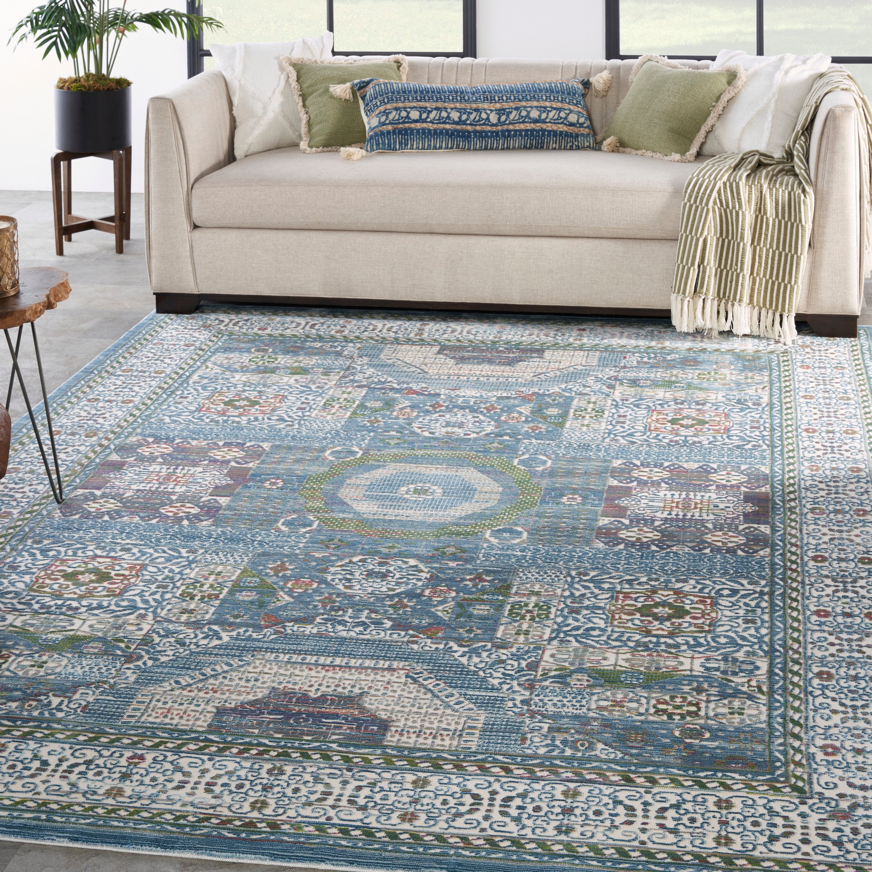 Nourison Ankara Global 7'10" x 9'10" Ivory Light Blue Bohemian Indoor Rug Rug Nourison