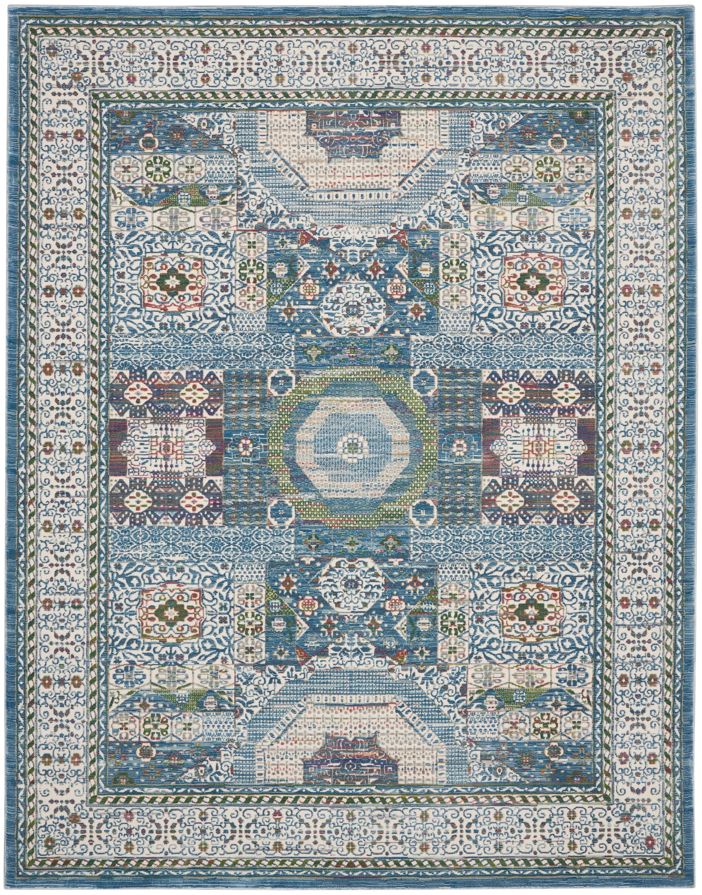 Nourison Ankara Global 7'10" x 9'10" Ivory Light Blue Bohemian Indoor Rug Rug Nourison