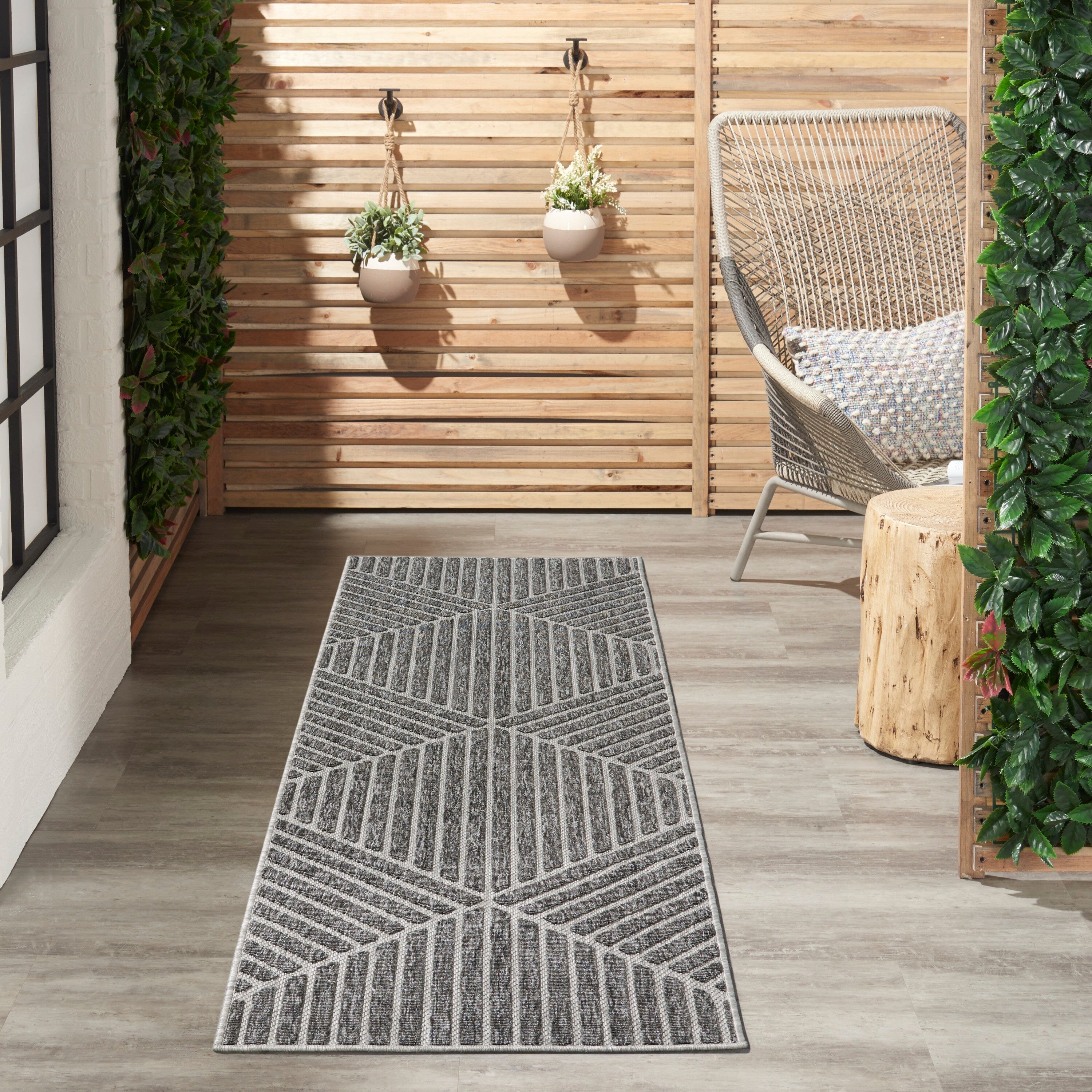 Nourison Cozumel 2'2" x 10' Dark Grey Modern Indoor/Outdoor Rug Rug Nourison