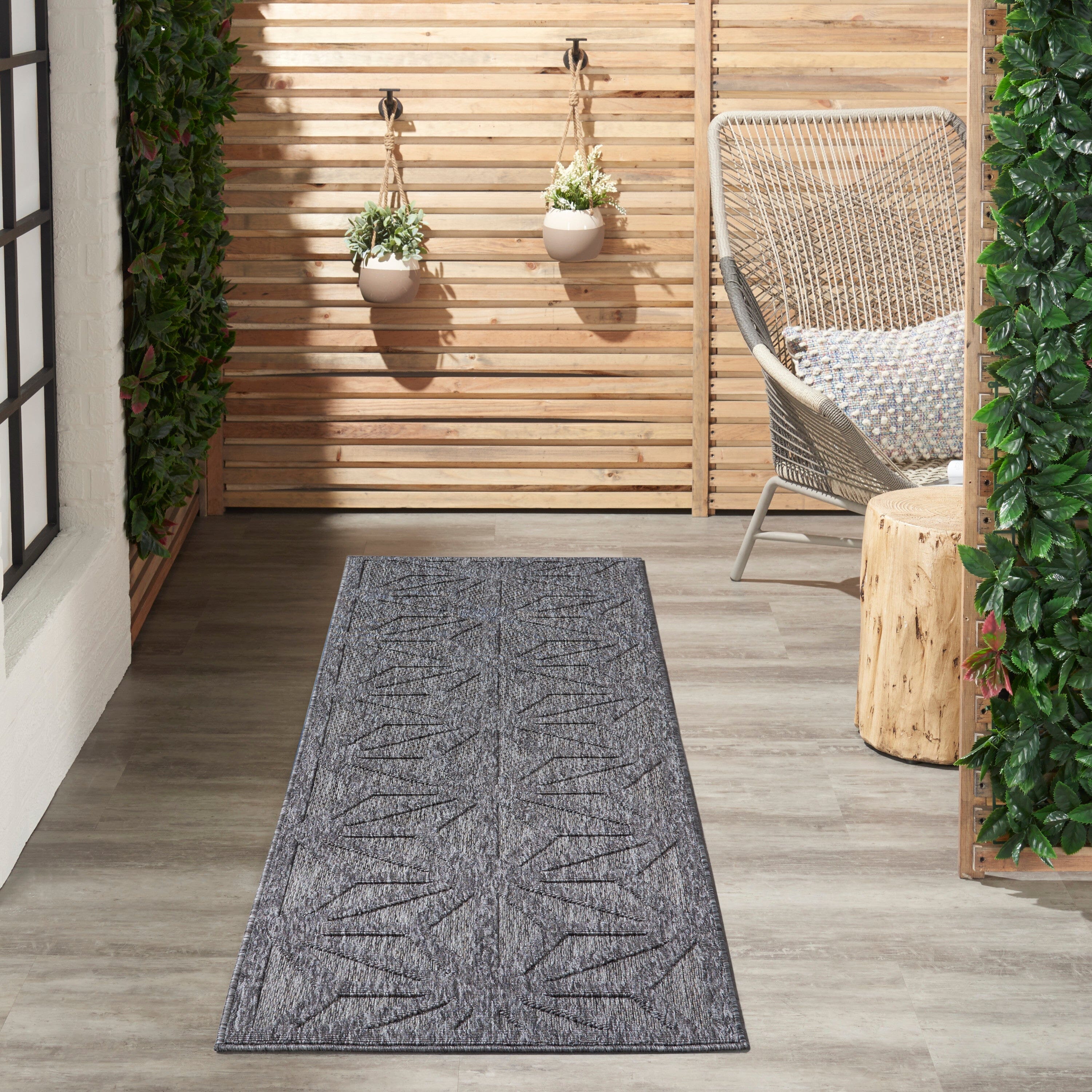 Nourison Cozumel 2'2" x 10' Dark Grey Modern Indoor/Outdoor Rug Rug Nourison