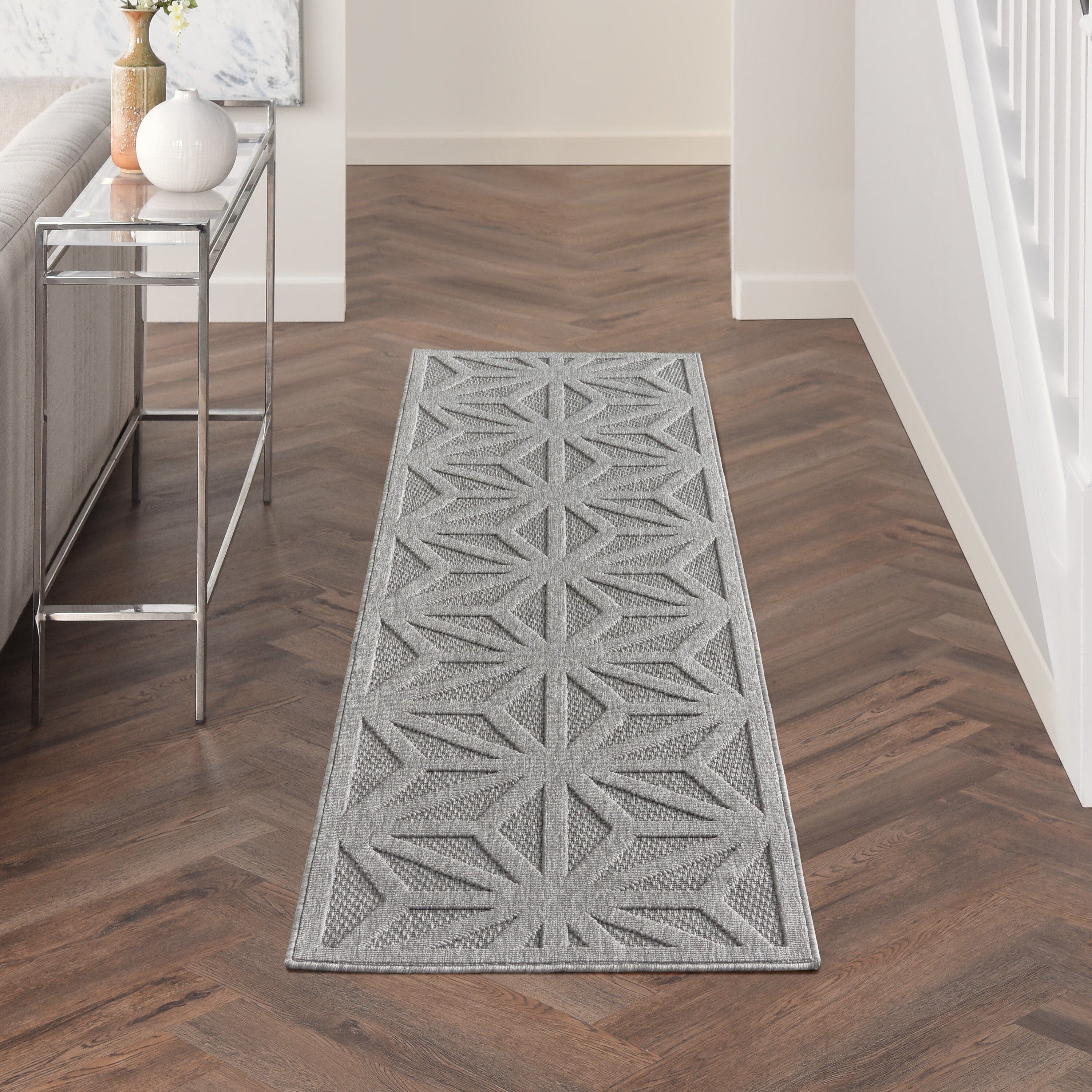 Nourison Cozumel 2'2" x 10' Light Grey Modern Indoor/Outdoor Rug Rug Nourison