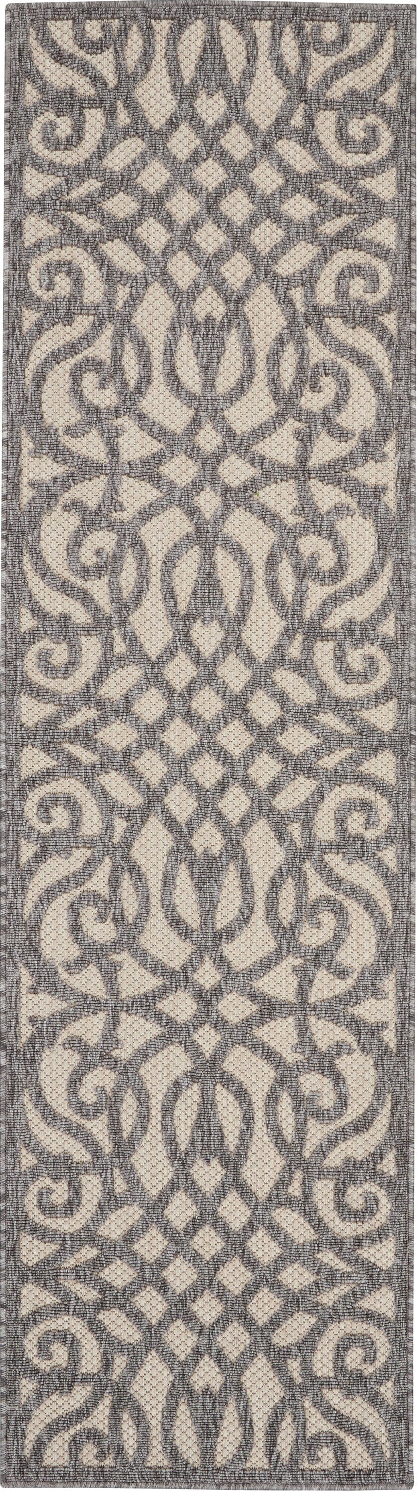 Nourison Cozumel 2'2" x 7'6" Cream Grey Farmhouse Indoor/Outdoor Rug Rug Nourison