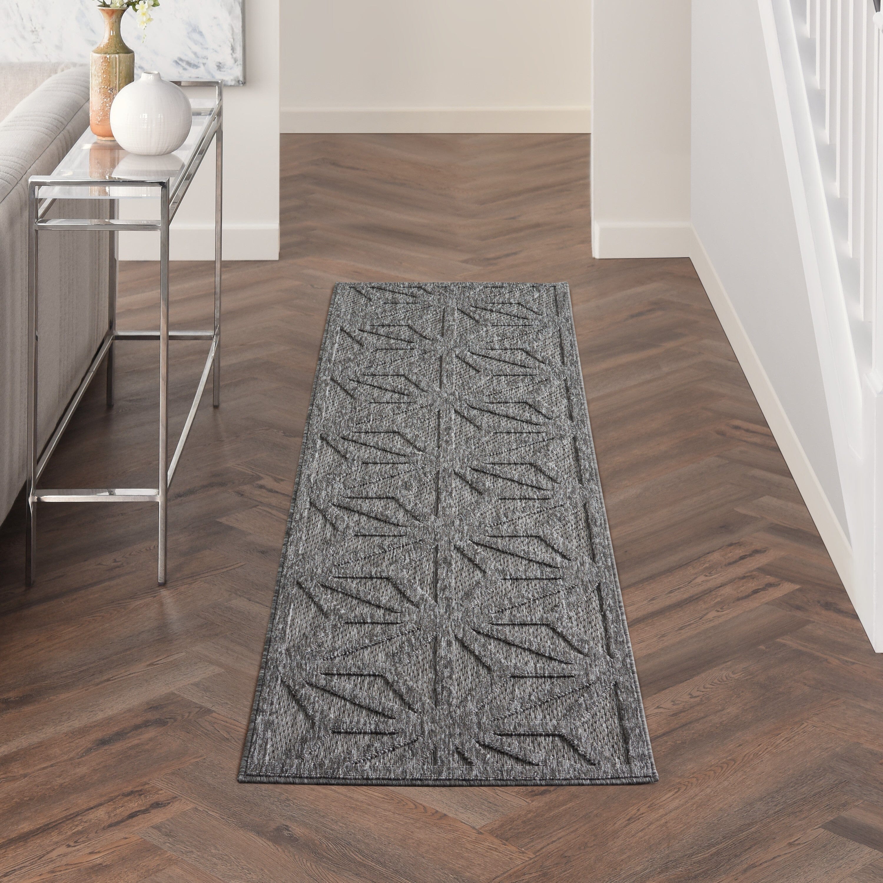 Nourison Cozumel 2'2" x 7'6" Dark Grey Modern Indoor/Outdoor Rug Rug Nourison