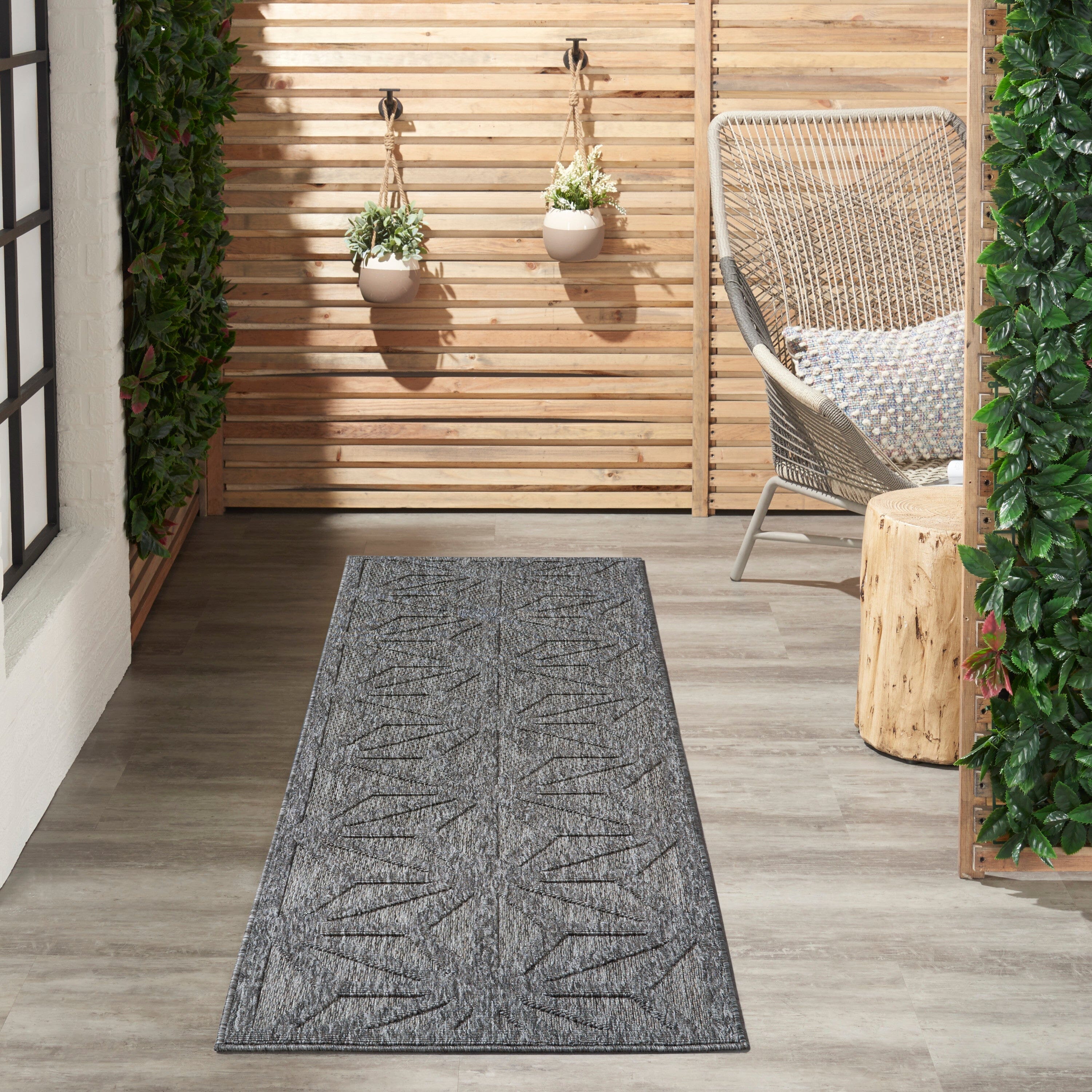 Nourison Cozumel 2'2" x 7'6" Dark Grey Modern Indoor/Outdoor Rug Rug Nourison