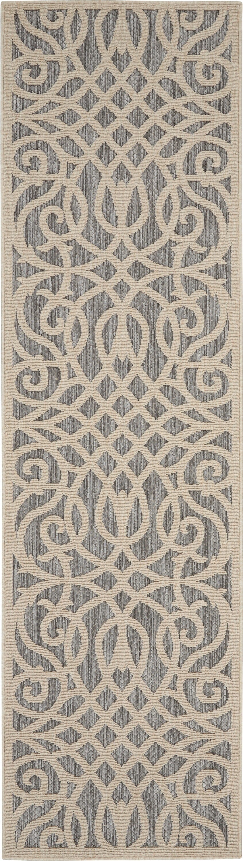 Nourison Cozumel 2'2" x 7'6" Grey Farmhouse Indoor/Outdoor Rug Rug Nourison