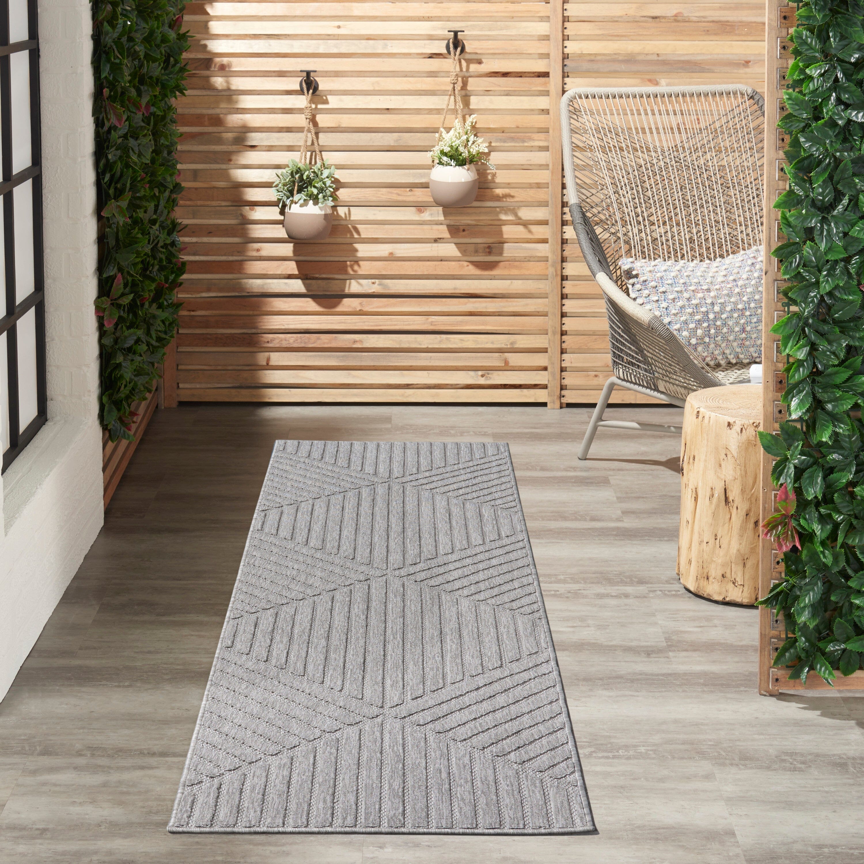 Nourison Cozumel 2'2" x 7'6" Light Grey Modern Indoor/Outdoor Rug Rug Nourison