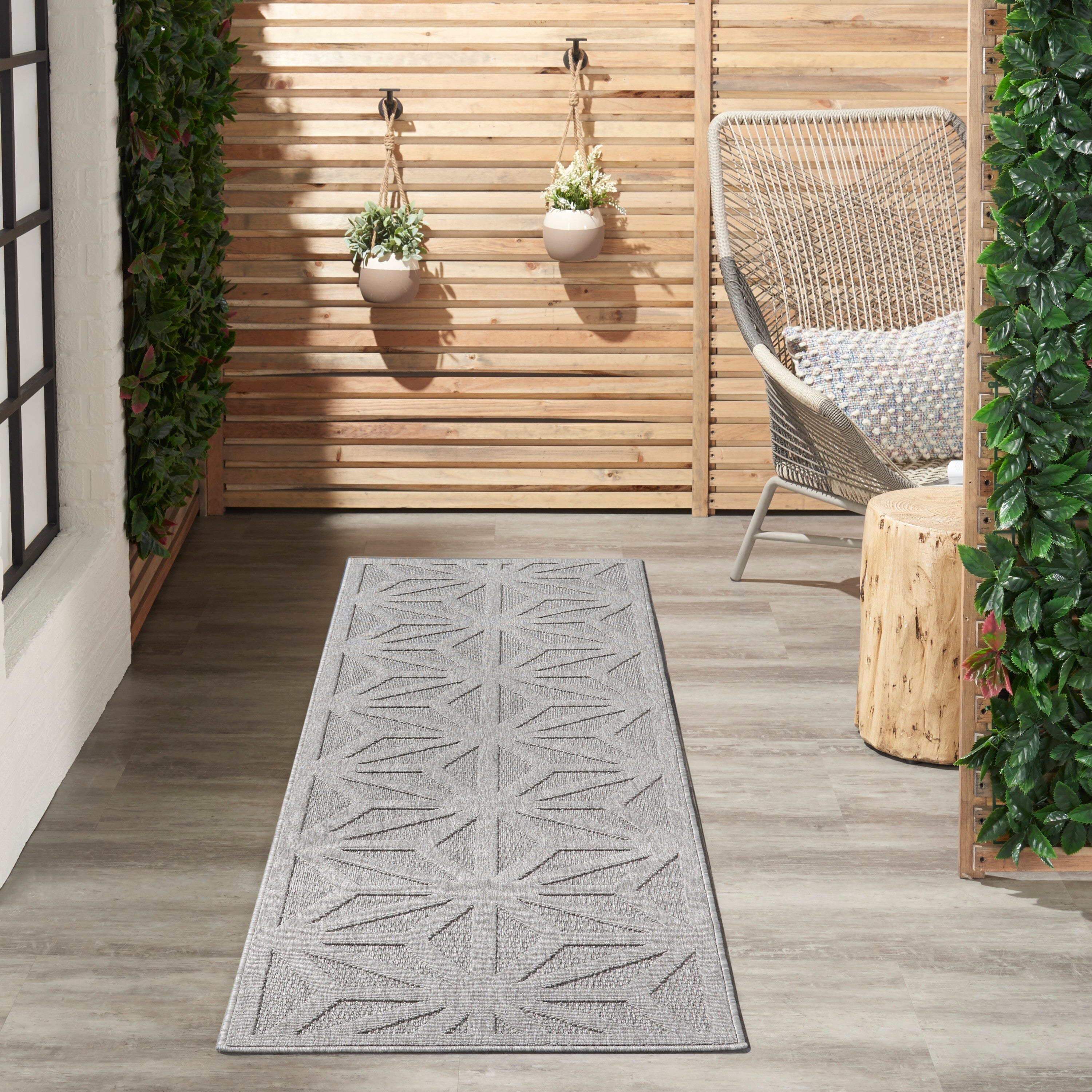 Nourison Cozumel 2'2" x 7'6" Light Grey Modern Indoor/Outdoor Rug Rug Nourison