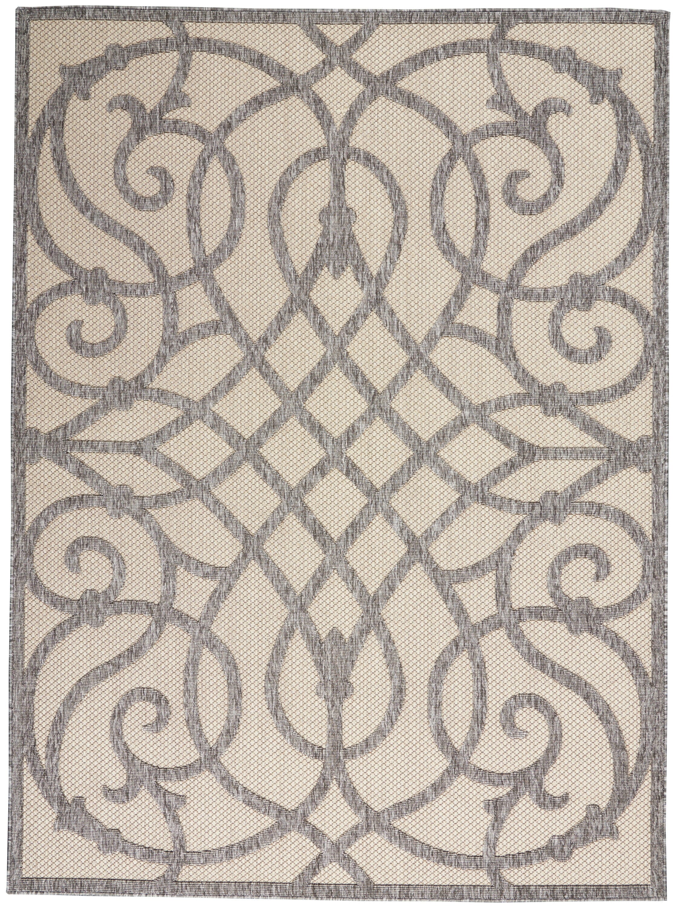 Nourison Cozumel 5'3" x 7'3" Cream Grey Farmhouse Indoor/Outdoor Rug Rug Nourison