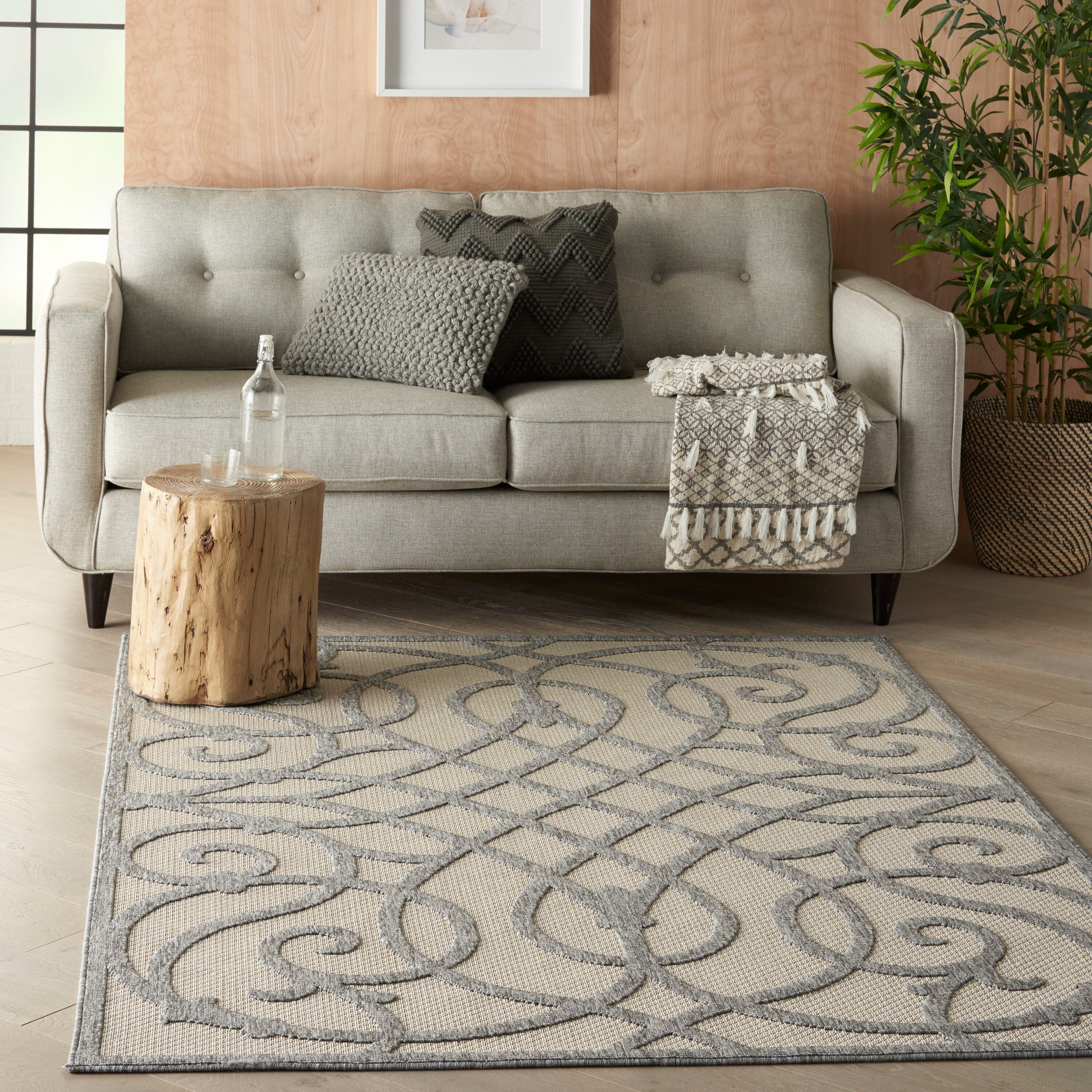 Nourison Cozumel 5'3" x 7'3" Cream Grey Farmhouse Indoor/Outdoor Rug Rug Nourison