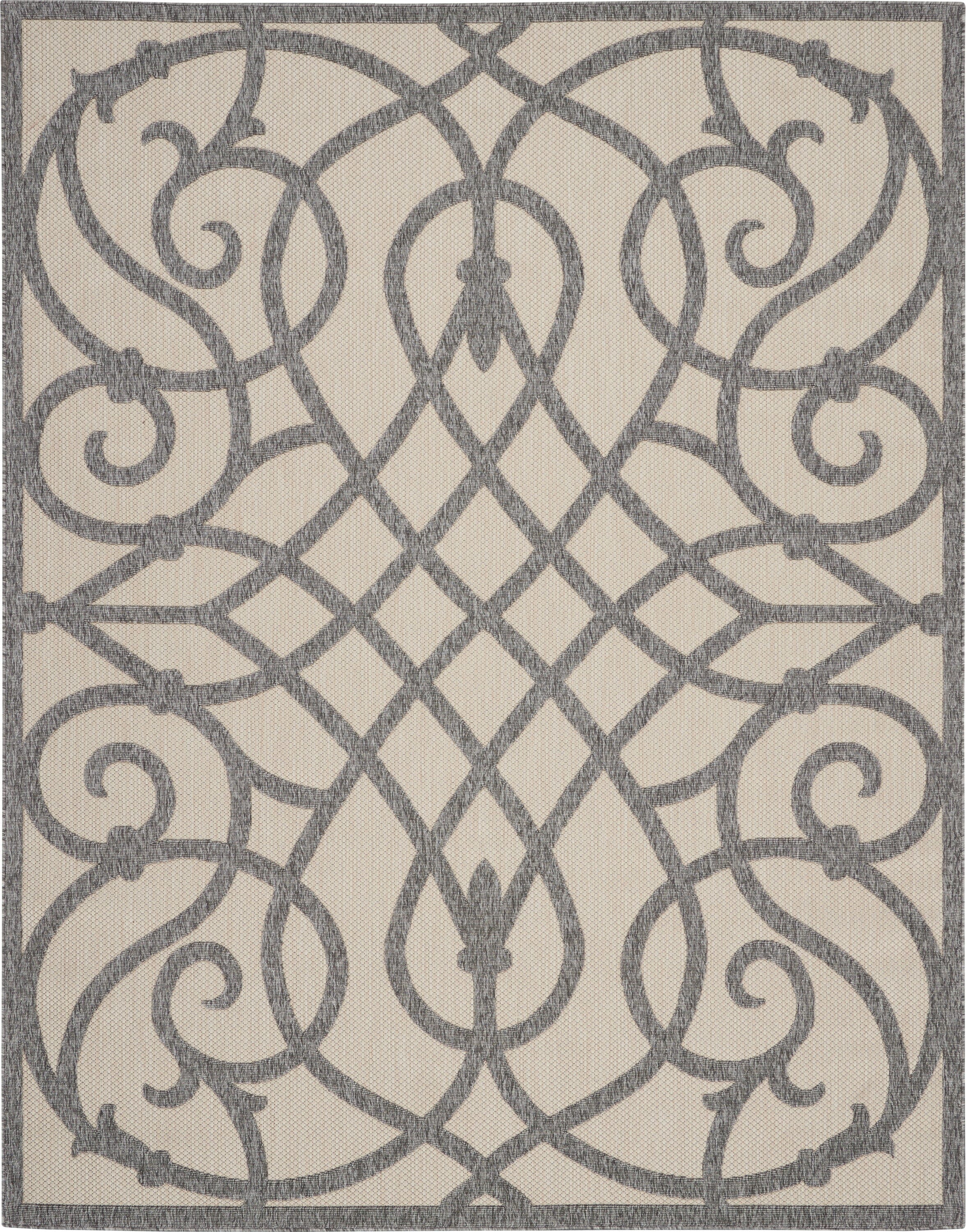 Nourison Cozumel 7'10" x 9'10" Cream Grey Farmhouse Indoor/Outdoor Rug Rug Nourison