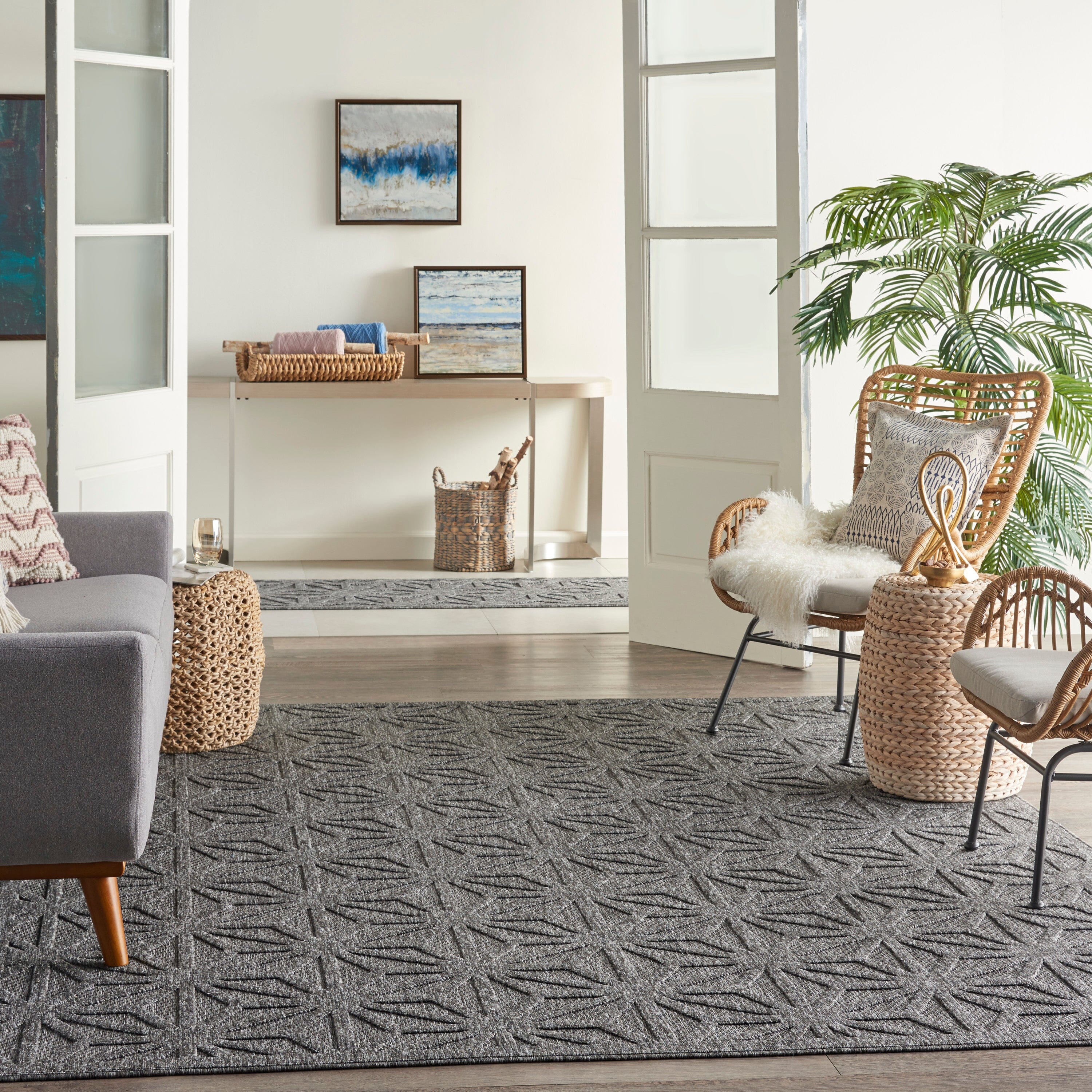 Nourison Cozumel 7'10" x 9'10" Dark Grey Modern Indoor/Outdoor Rug Rug Nourison