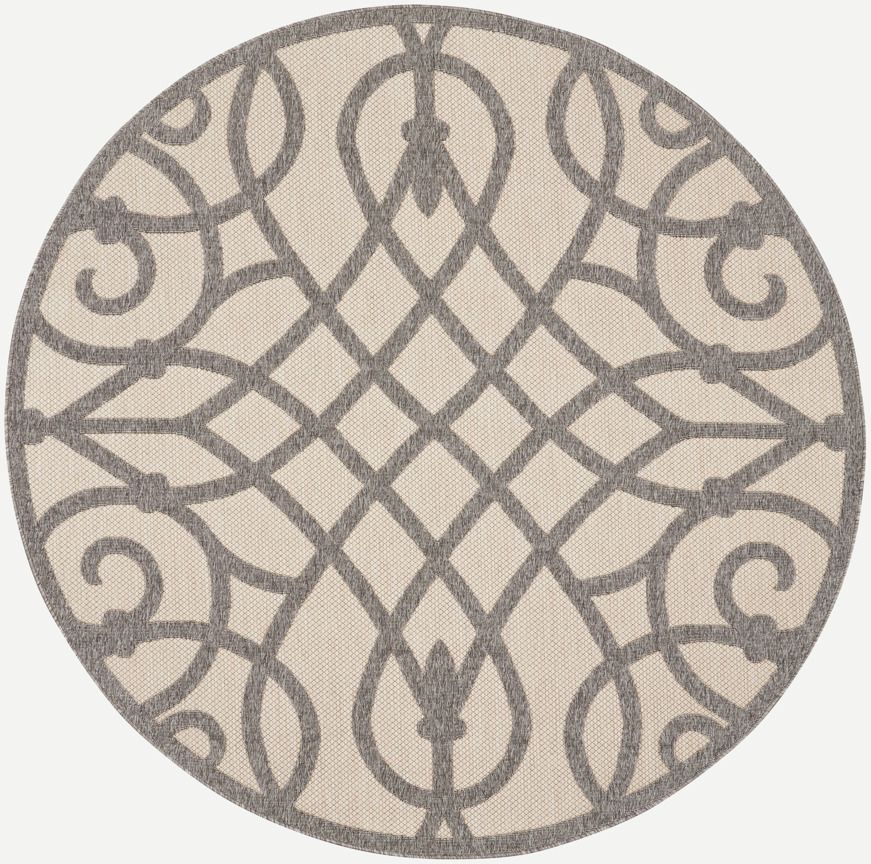 Nourison Cozumel 7’10” x Round Cream Grey Farmhouse Indoor/Outdoor Rug Rug Nourison