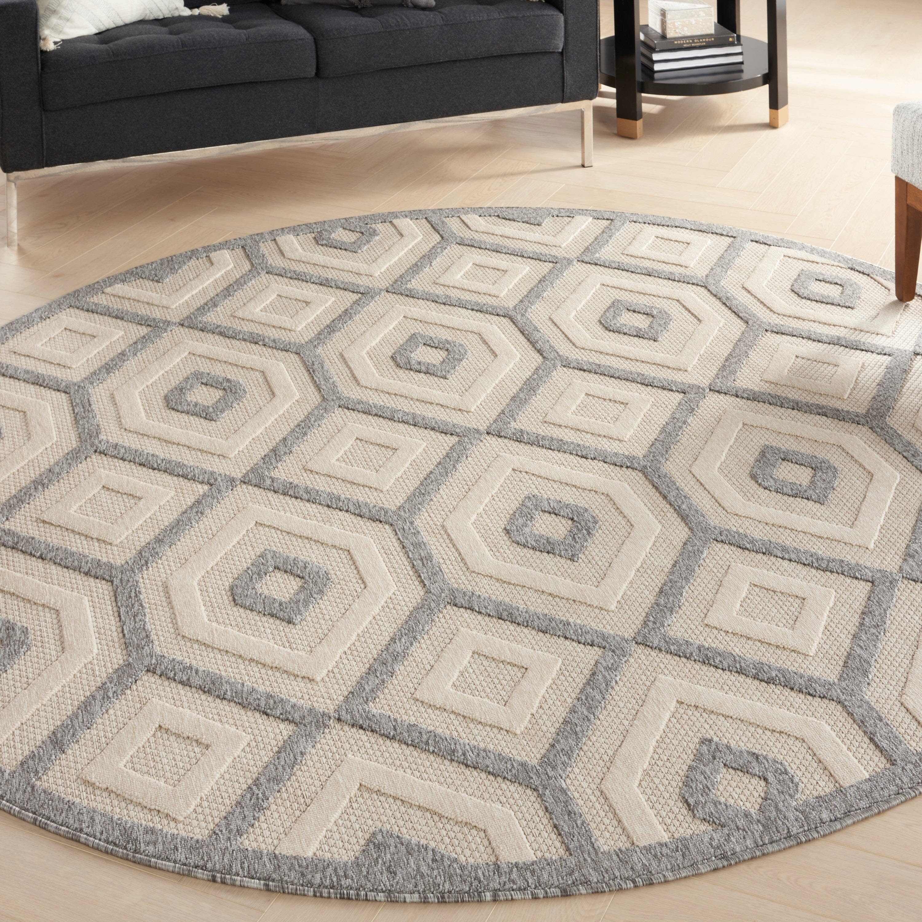 Nourison Cozumel 7’10” x Round Cream Modern Indoor/Outdoor Rug Rug Nourison