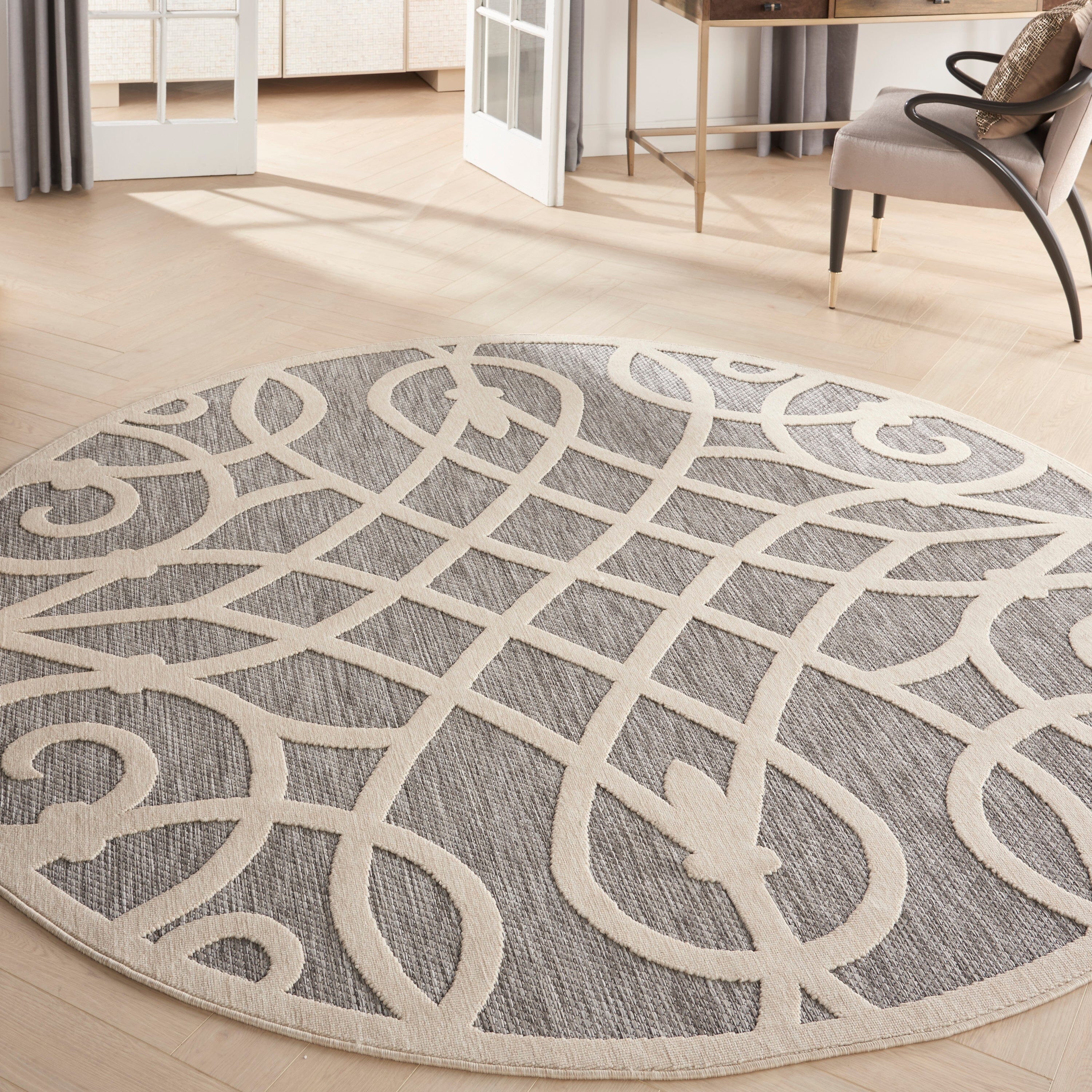 Nourison Cozumel 7’10” x Round Grey Farmhouse Indoor/Outdoor Rug Rug Nourison