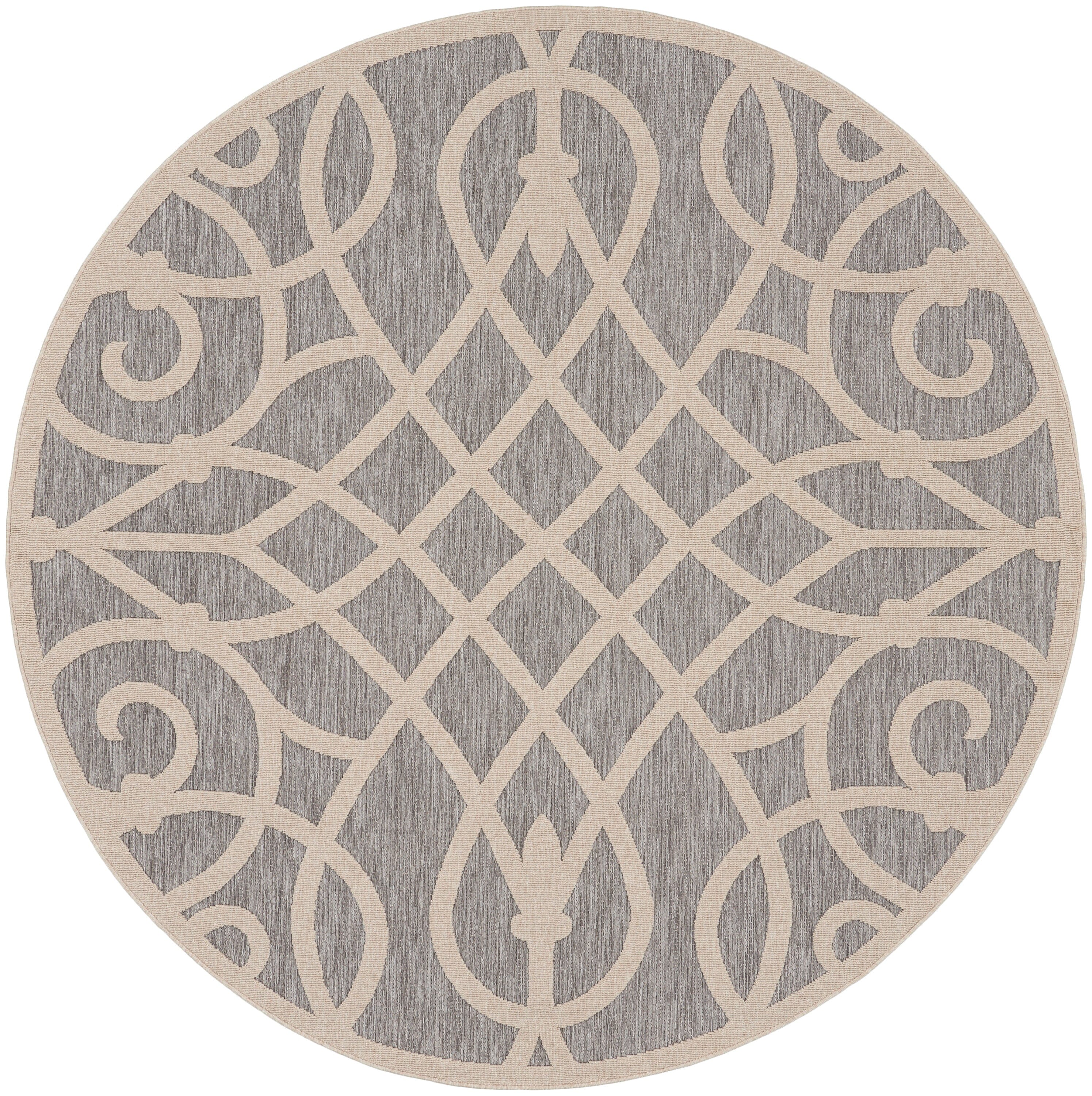 Nourison Cozumel 7’10” x Round Grey Farmhouse Indoor/Outdoor Rug Rug Nourison