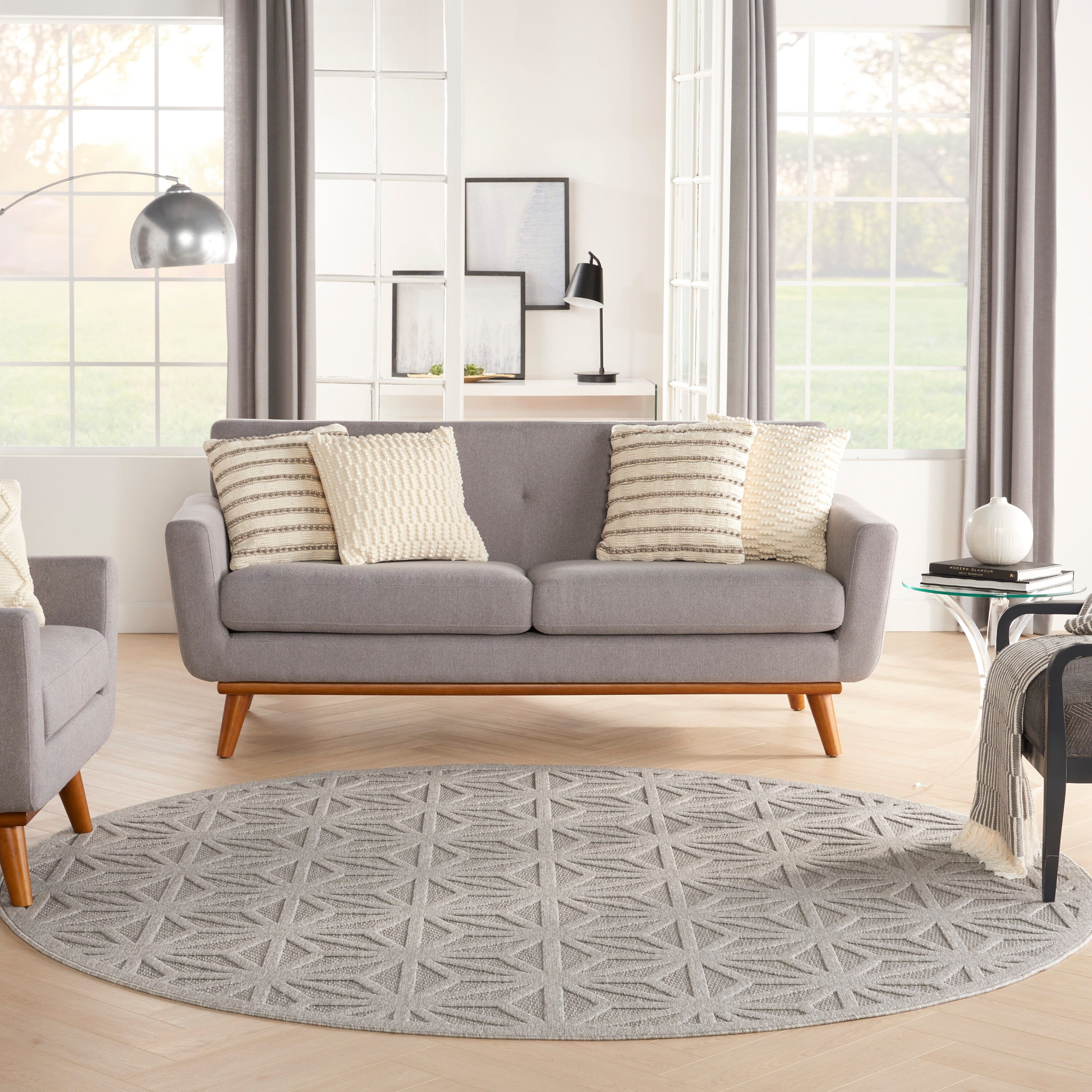 Nourison Cozumel 7’10” x Round Light Grey Modern Indoor/Outdoor Rug Rug Nourison