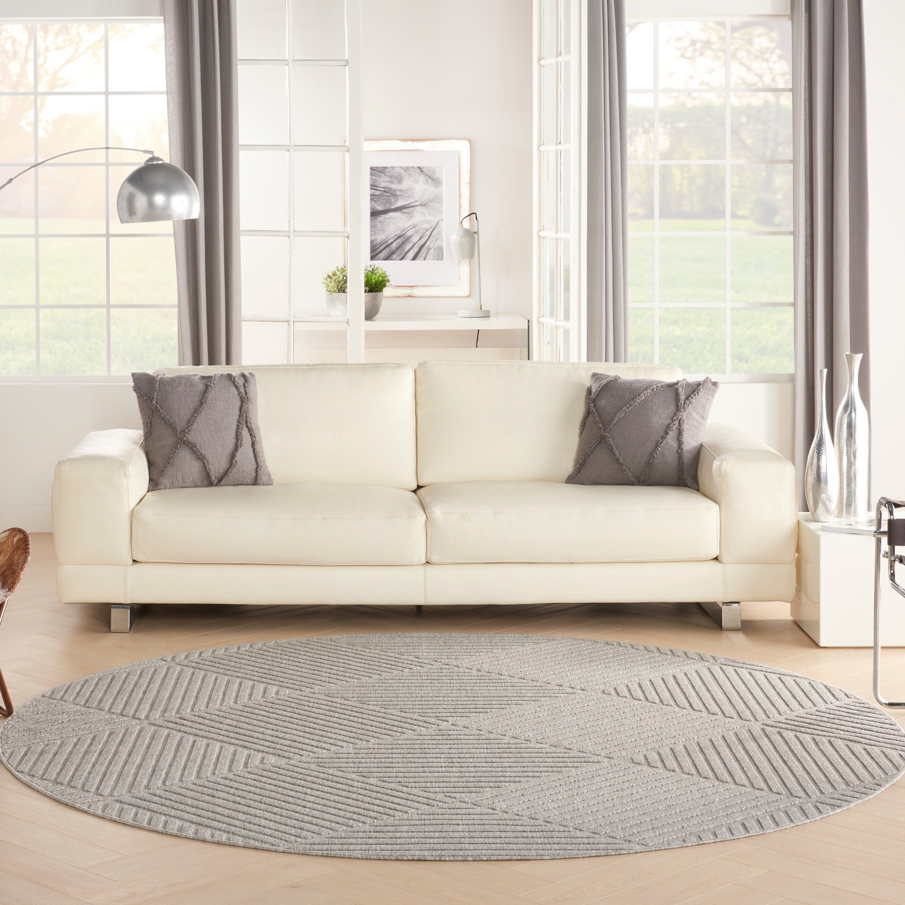 Nourison Cozumel 7’10” x Round Light Grey Modern Indoor/Outdoor Rug Rug Nourison