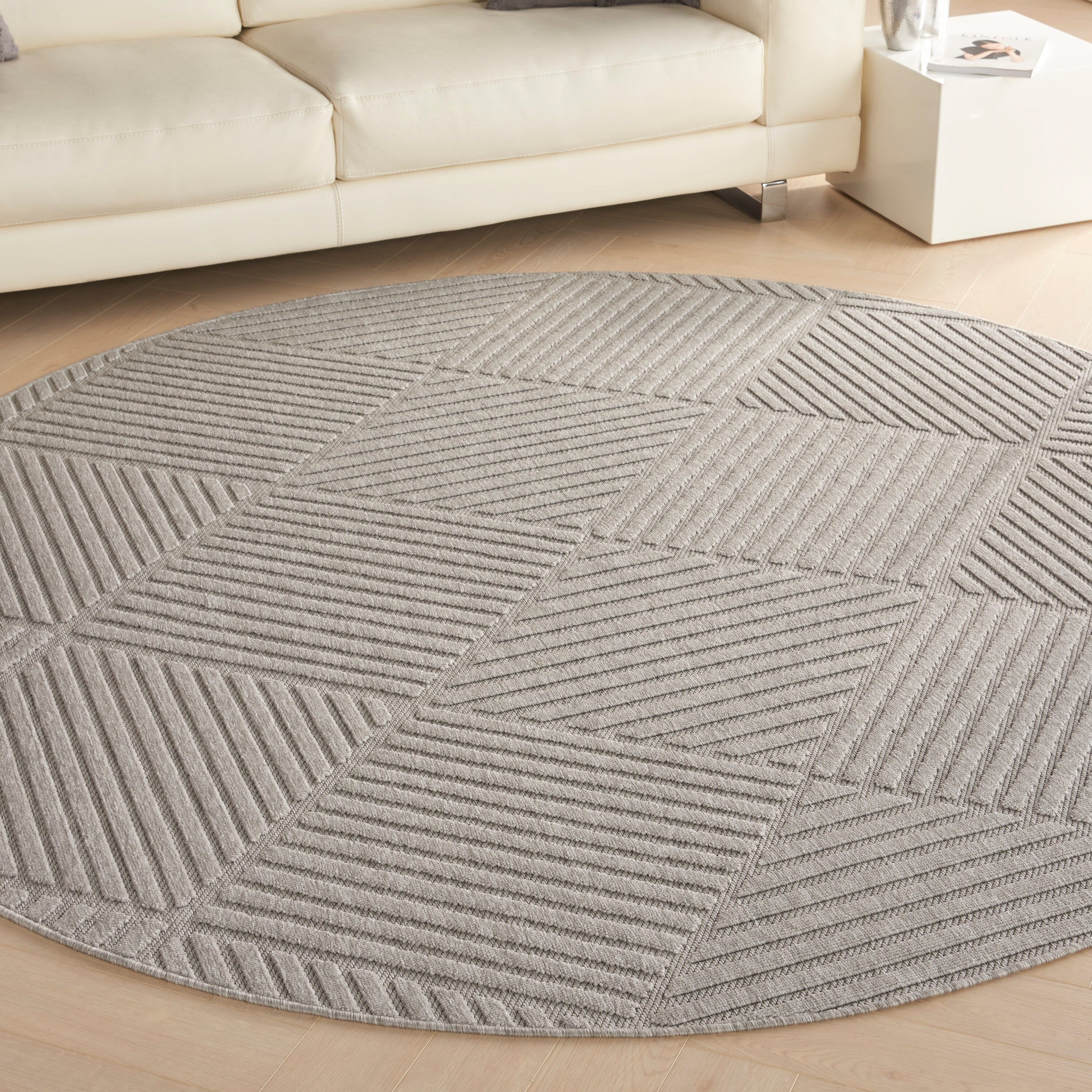 Nourison Cozumel 7’10” x Round Light Grey Modern Indoor/Outdoor Rug Rug Nourison