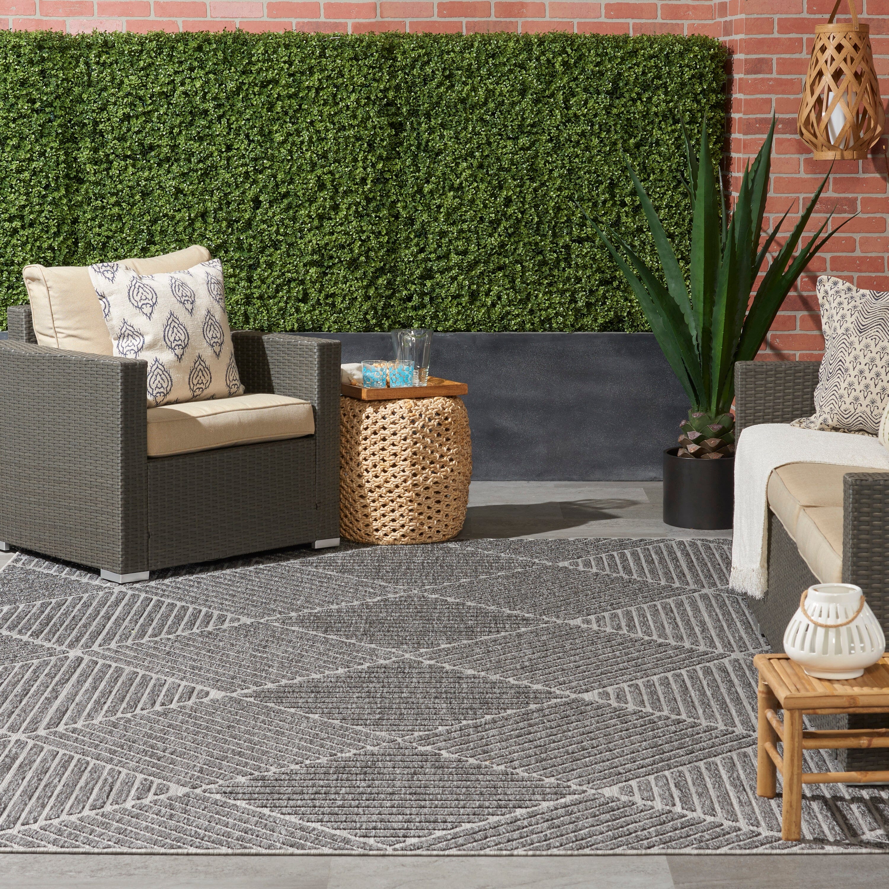 Nourison Cozumel 8'10" x 11'10" Dark Grey Modern Indoor/Outdoor Rug Rug Nourison