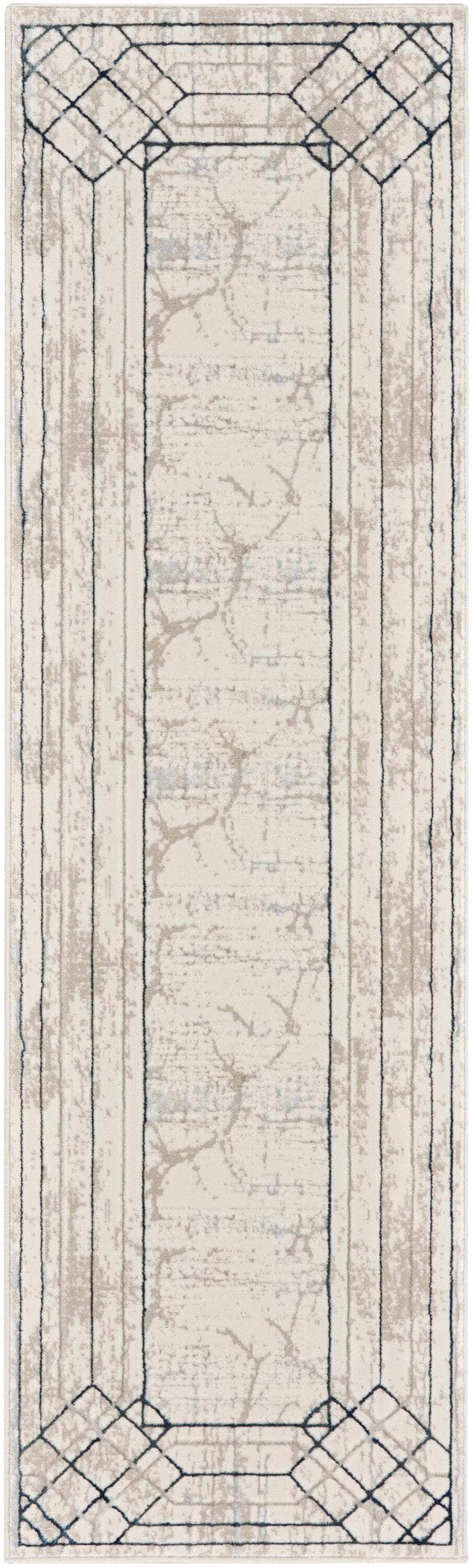 Nourison Glitz 2'3" x 7'6" Ivory/Taupe Mid-Century Modern Indoor Rug Rug Nourison