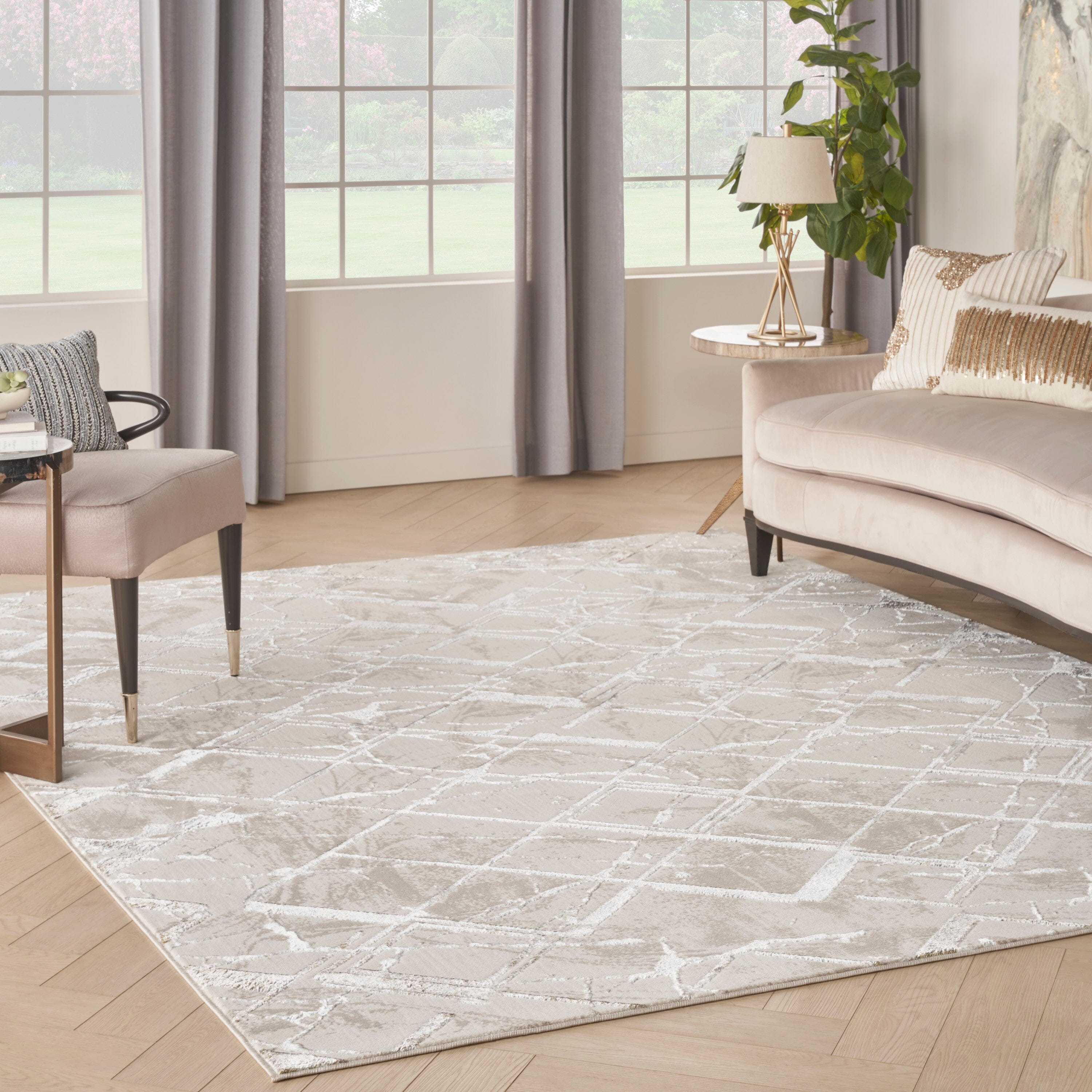 Nourison Glitz 9' x 12' Ivory/Grey Modern Indoor Rug Rug Nourison