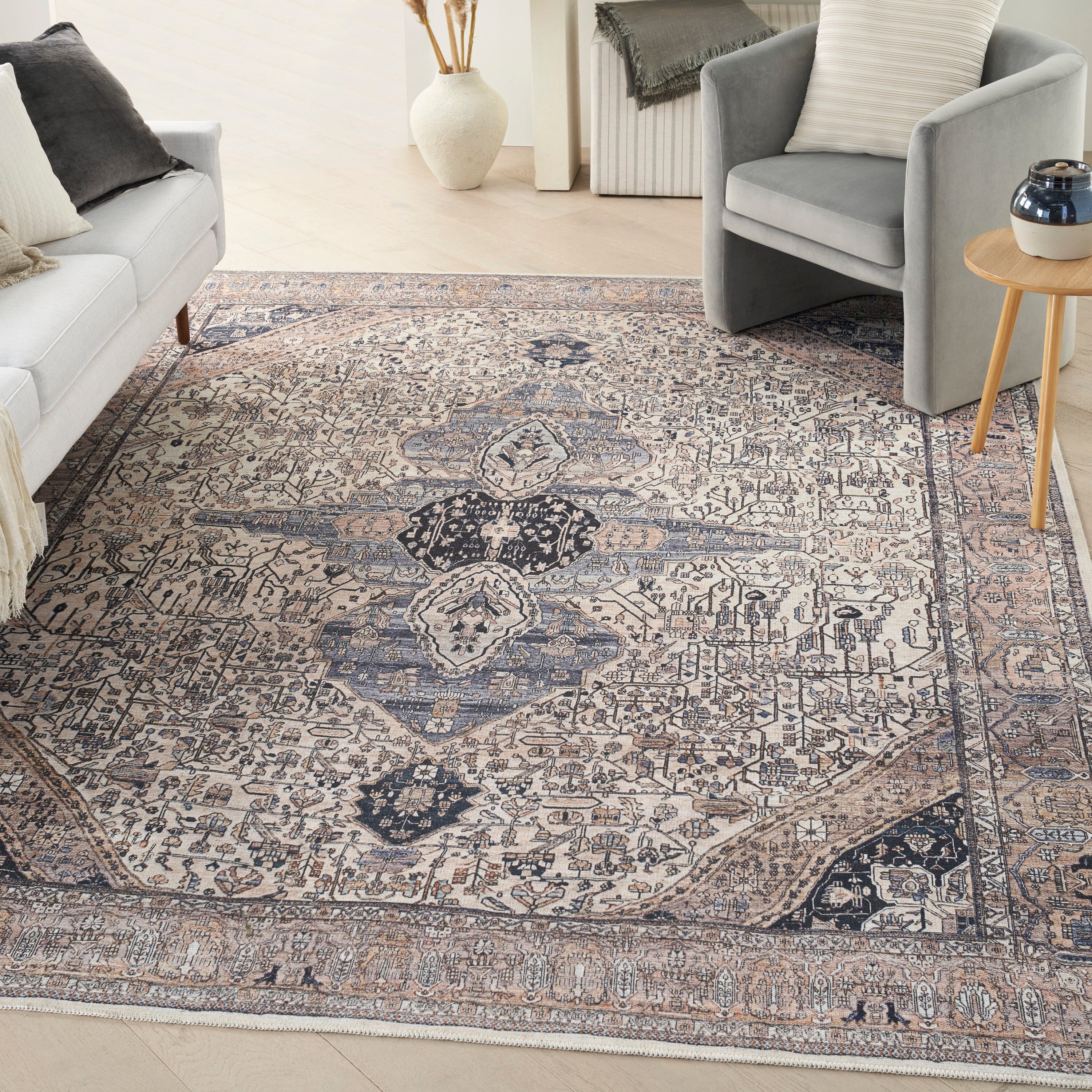 Nourison Grand Washables 7'10" x 9'10" Ivory Blue Vintage Indoor Rug Rug Nourison