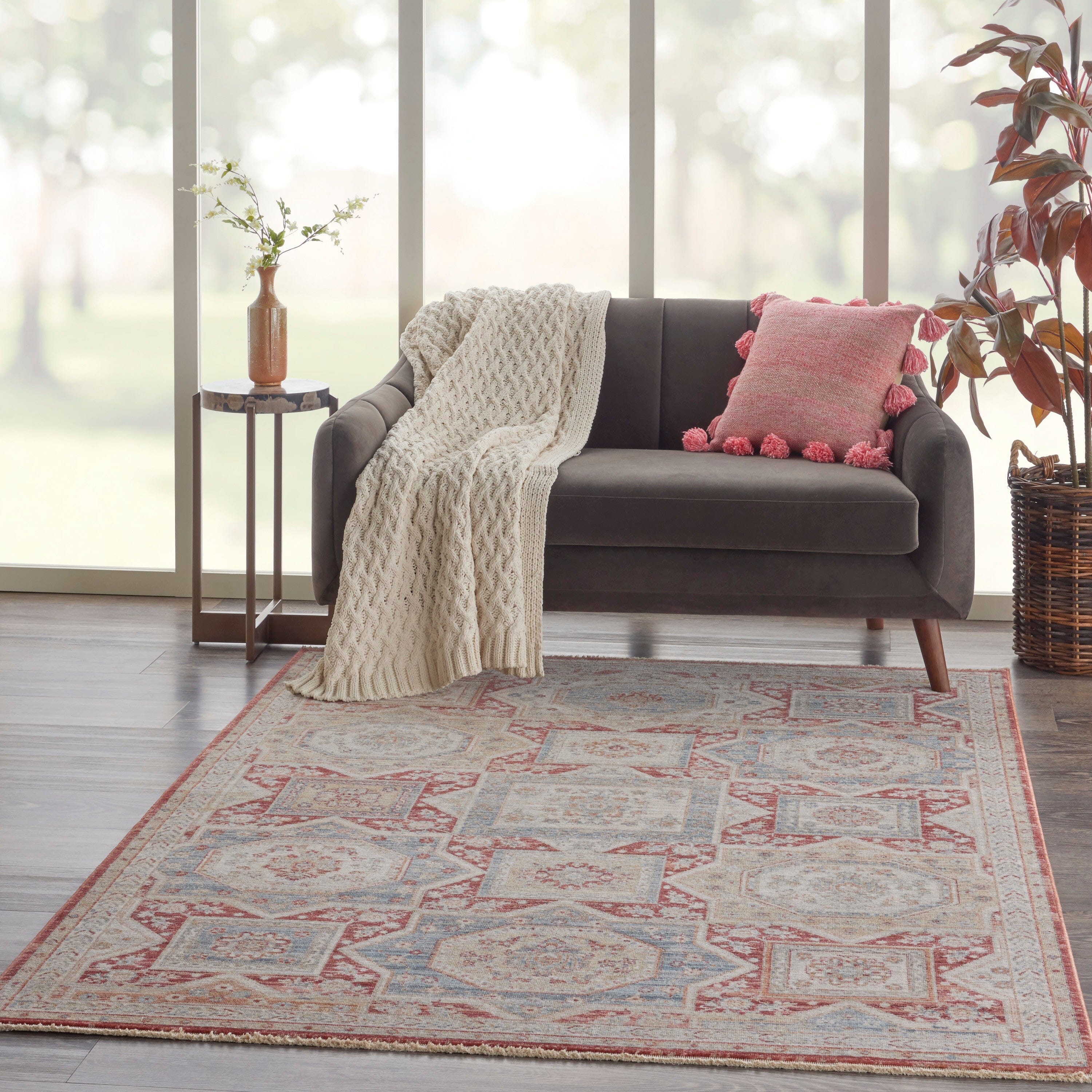 Nourison Homestead 5'3" x 7'8" Blue/Brick Vintage Indoor Rug Rug Nourison