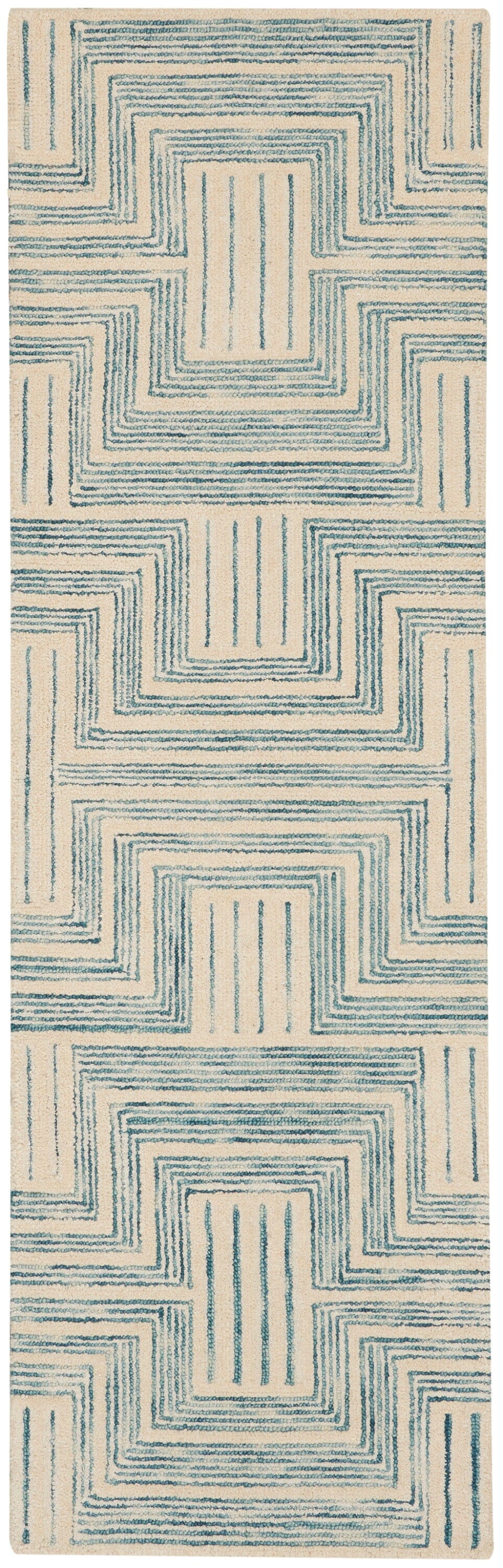 Nourison Interlock 2'3" x 7'6" Ivory/Turquoise Modern Indoor Rug Rug Nourison