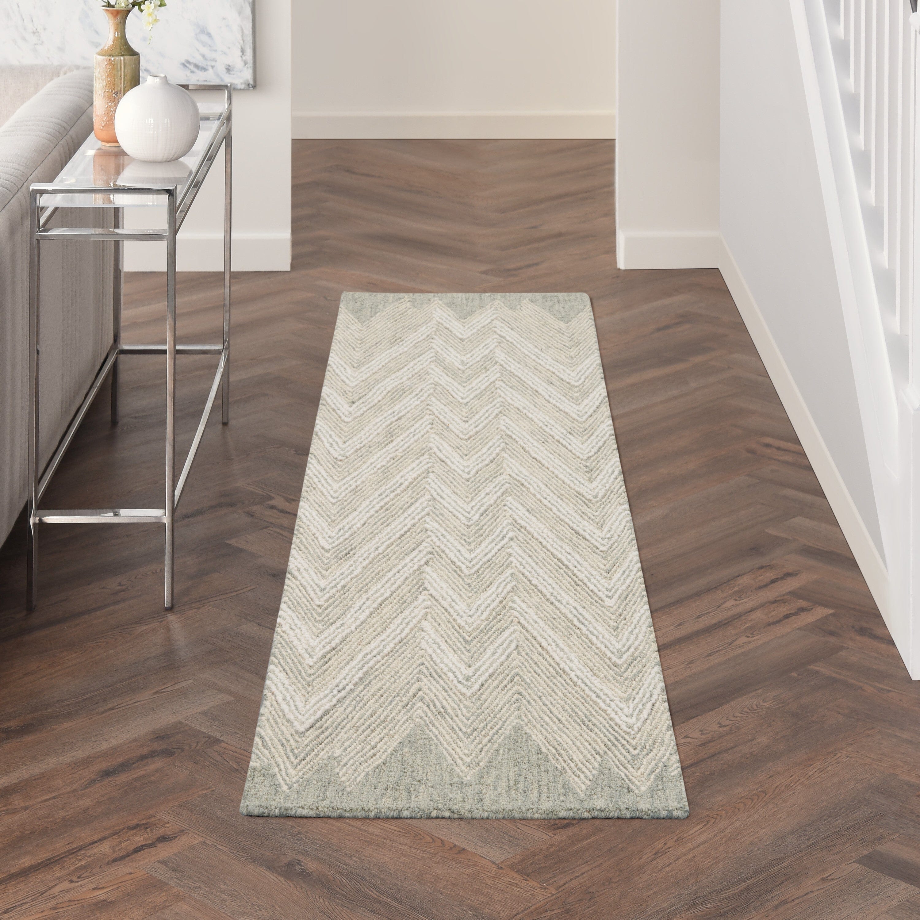 Nourison Interlock 2'3" x 7'6" Teal Modern Indoor Rug Rug Nourison