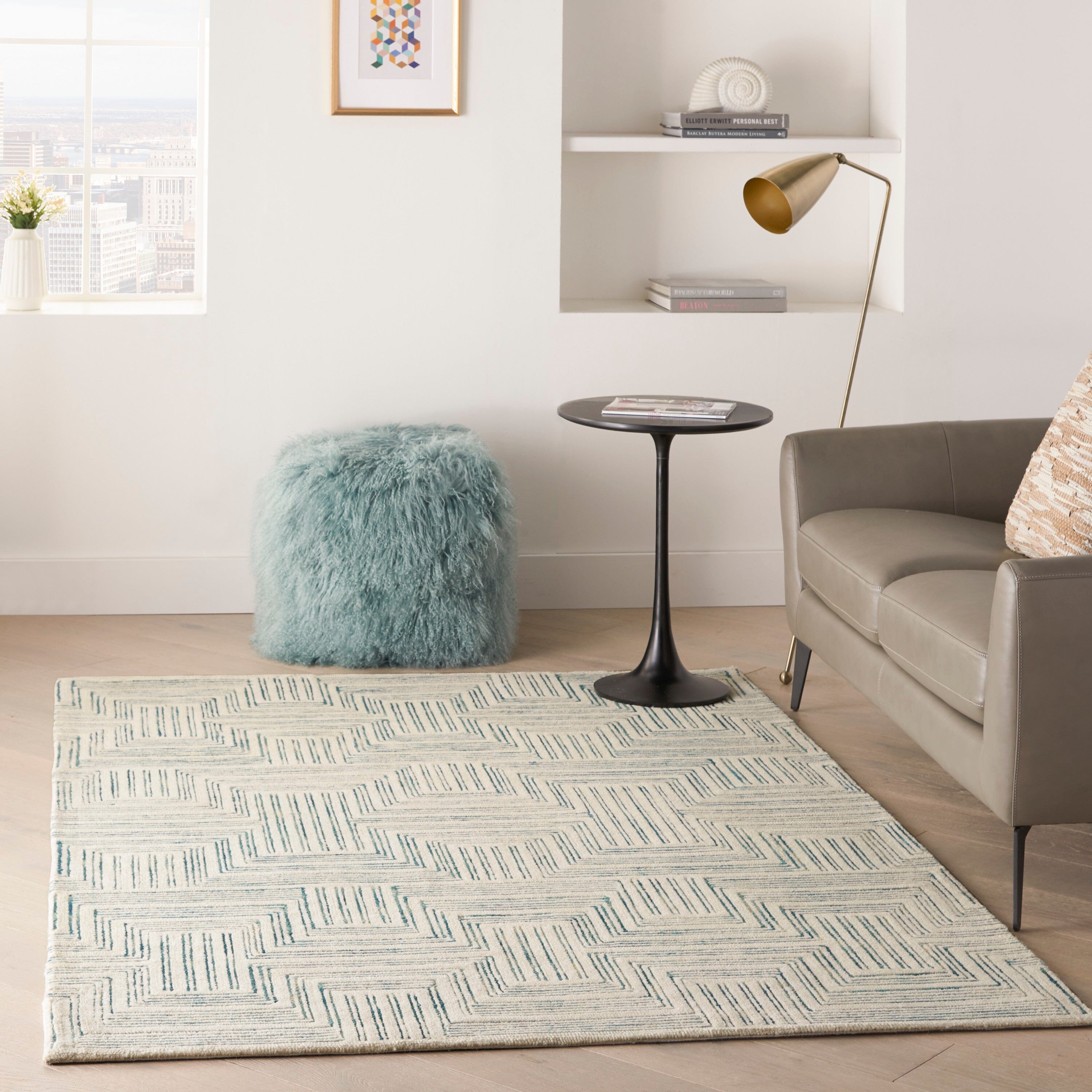 Nourison Interlock 3'9" x 5'9" Ivory/Turquoise Modern Indoor Rug Rug Nourison