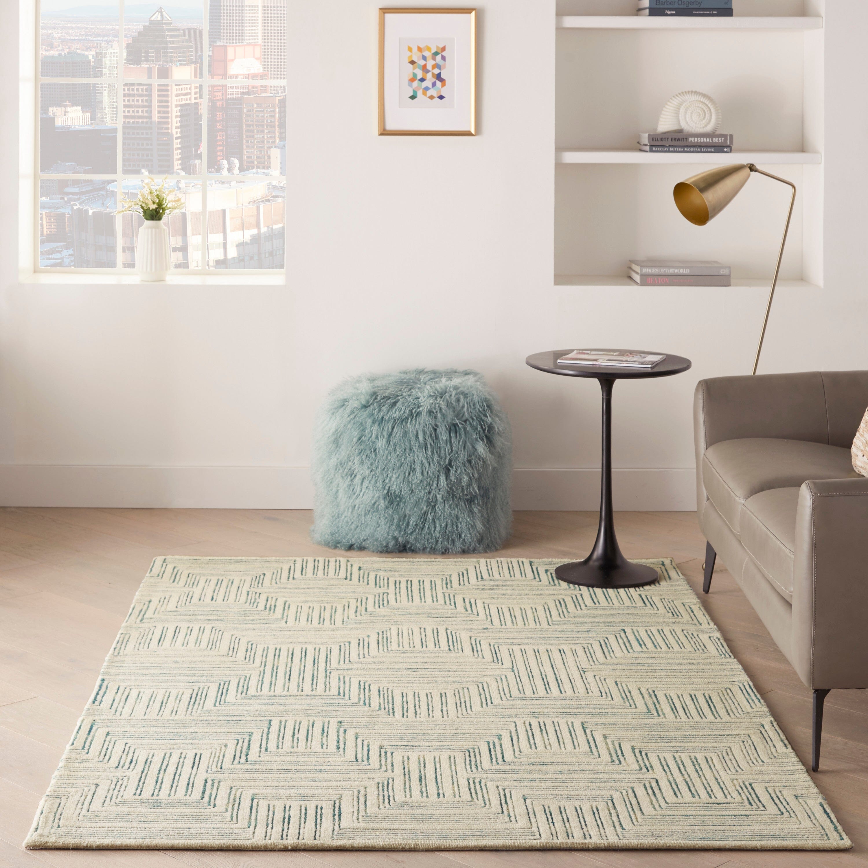 Nourison Interlock 3'9" x 5'9" Ivory/Turquoise Modern Indoor Rug Rug Nourison