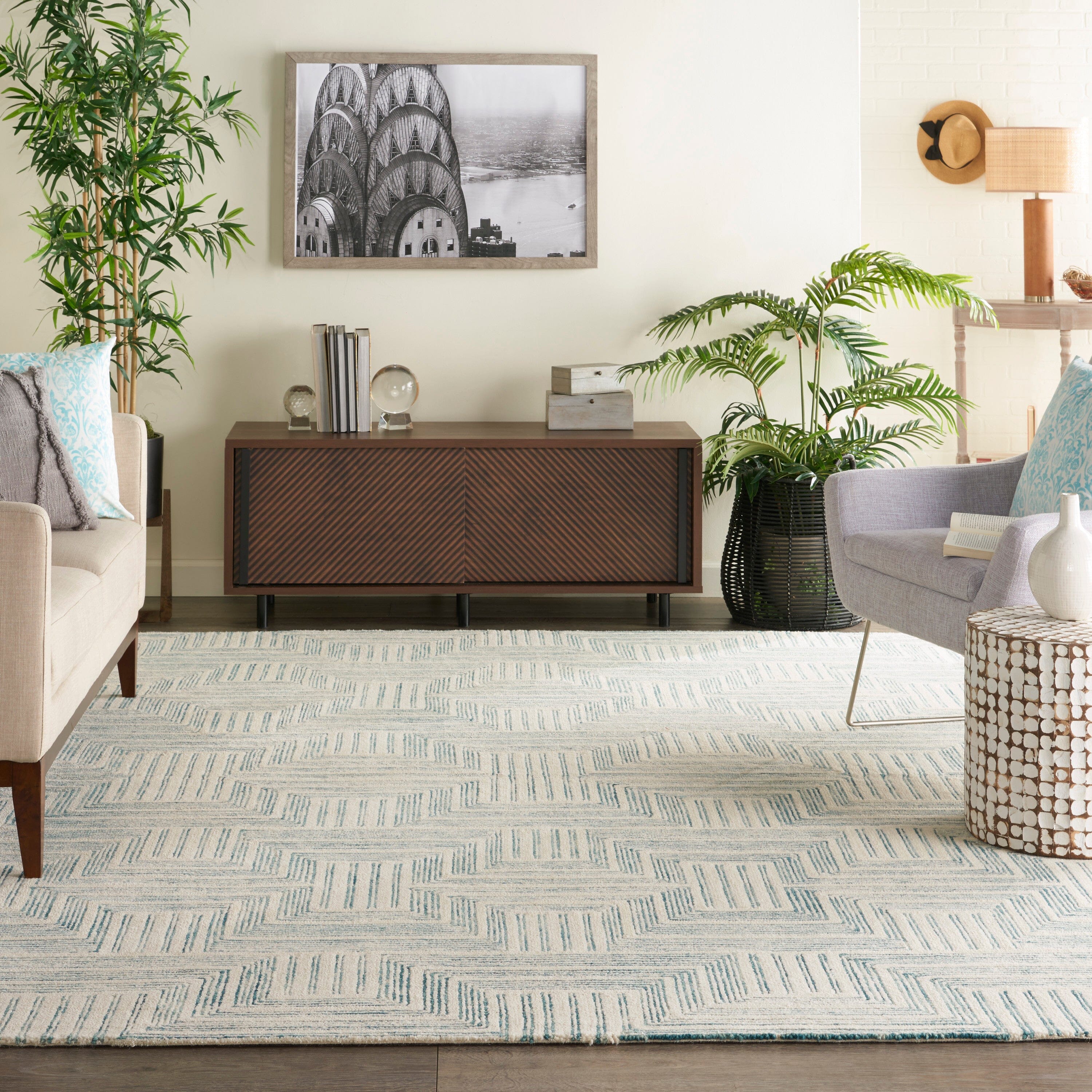 Nourison Interlock 8' x 10'6" Ivory/Turquoise Modern Indoor Rug Rug Nourison