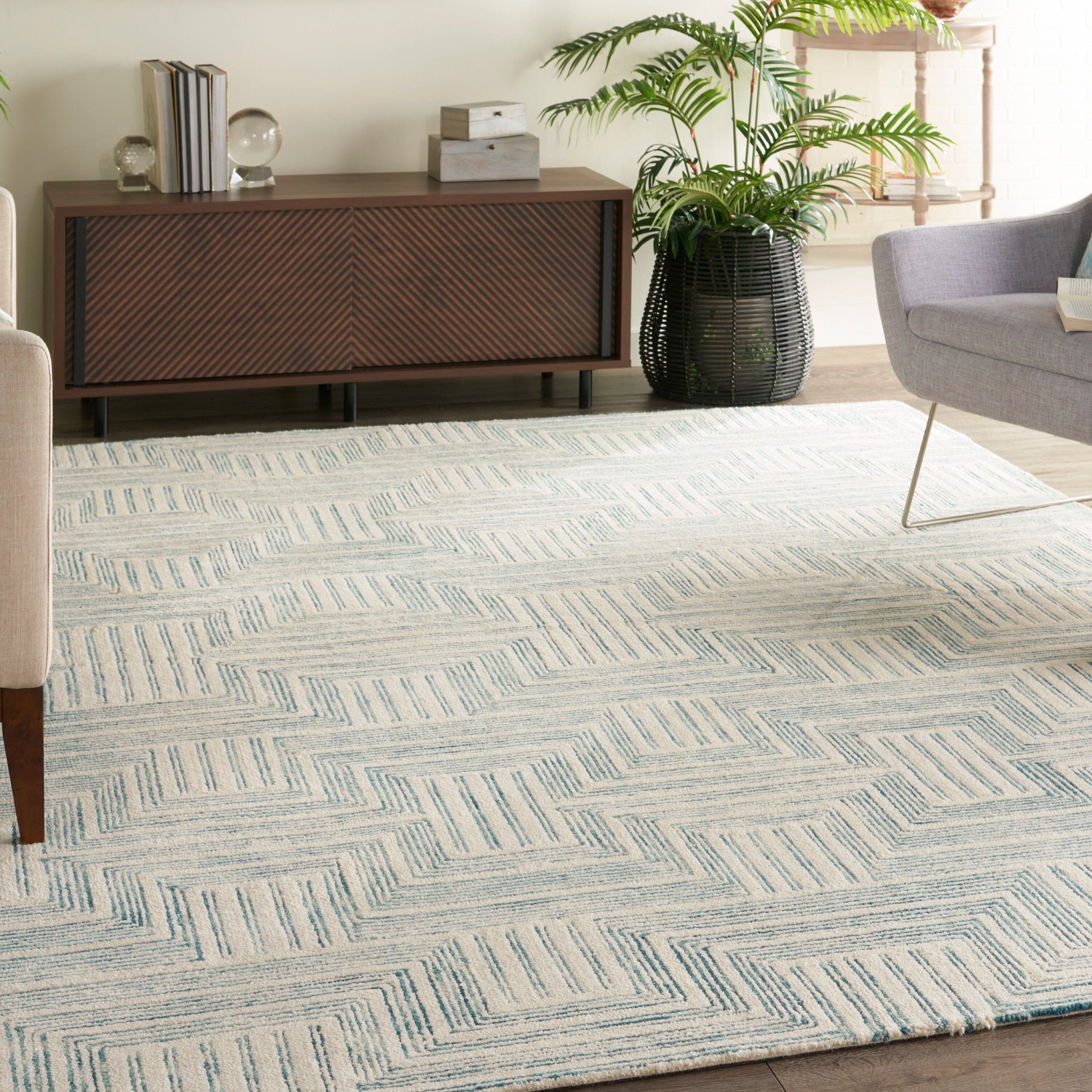 Nourison Interlock 8' x 10'6" Ivory/Turquoise Modern Indoor Rug Rug Nourison