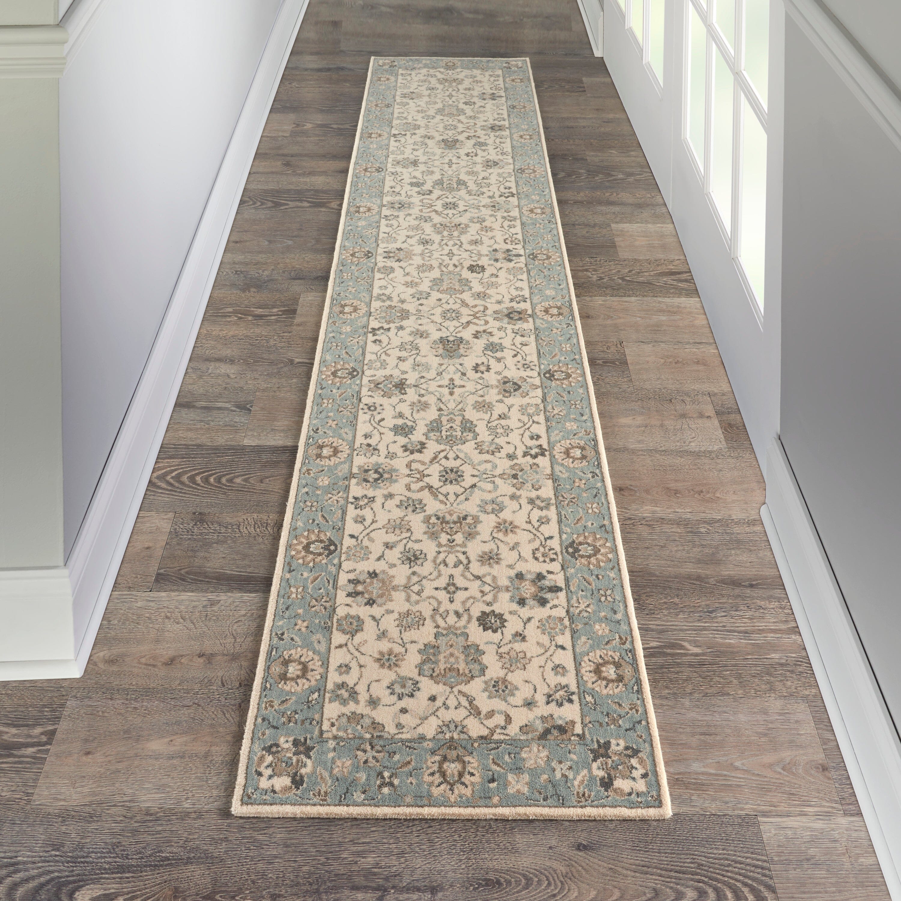 Nourison Living Treasures 2'6" x 12' Ivory/Aqua Farmhouse Indoor Rug Rug Nourison