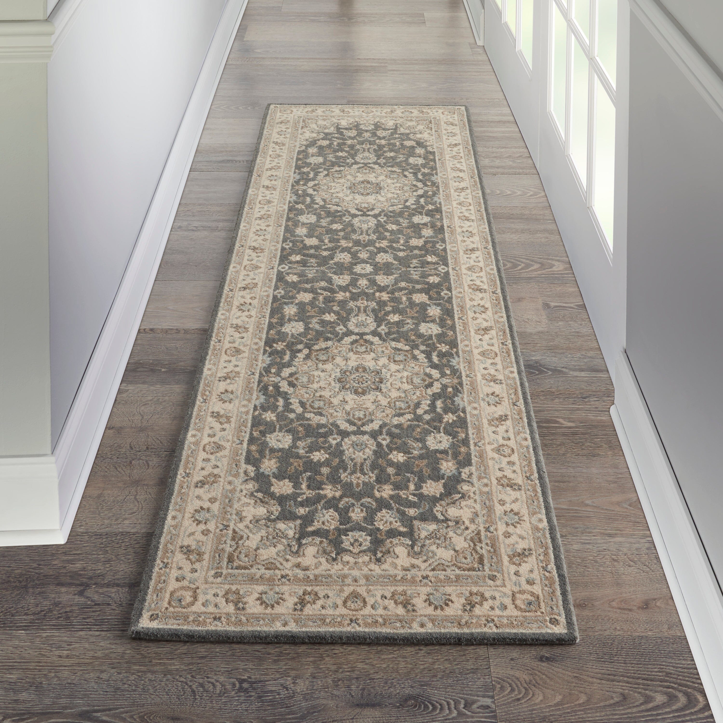 Nourison Living Treasures 2'6" x 8' Grey/Ivory Traditional Indoor Rug Rug Nourison