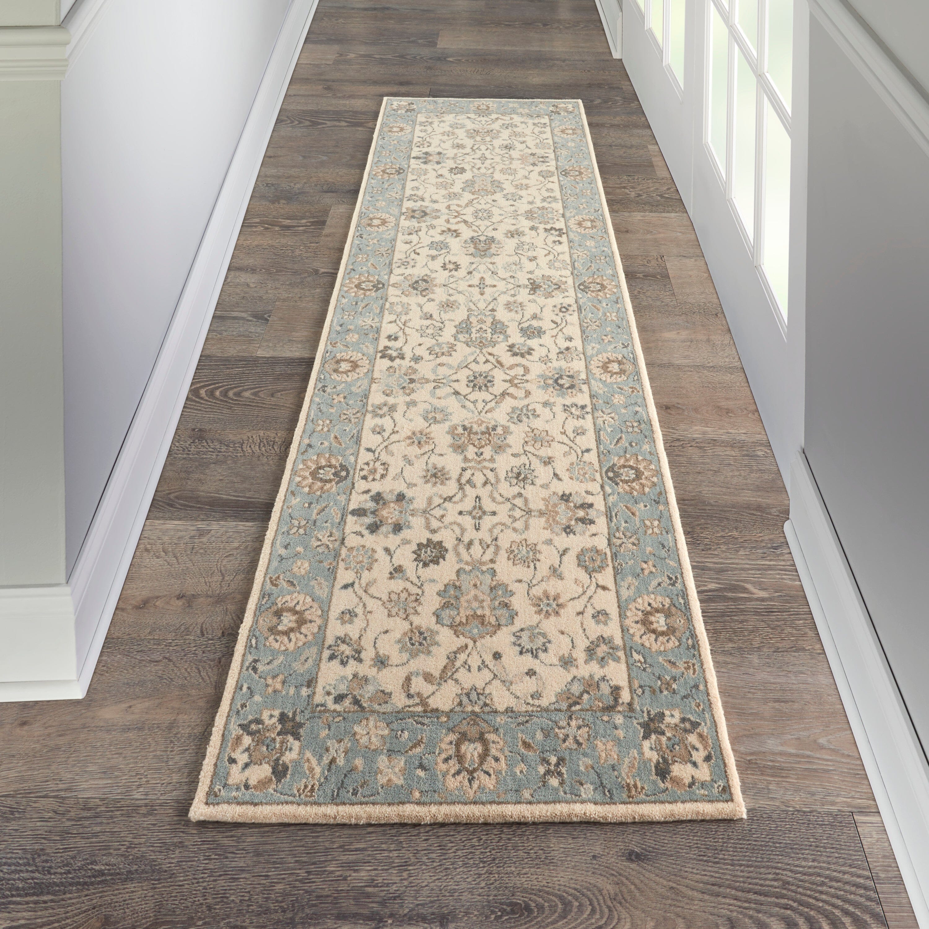 Nourison Living Treasures 2'6" x 8' Ivory/Aqua Farmhouse Indoor Rug Rug Nourison