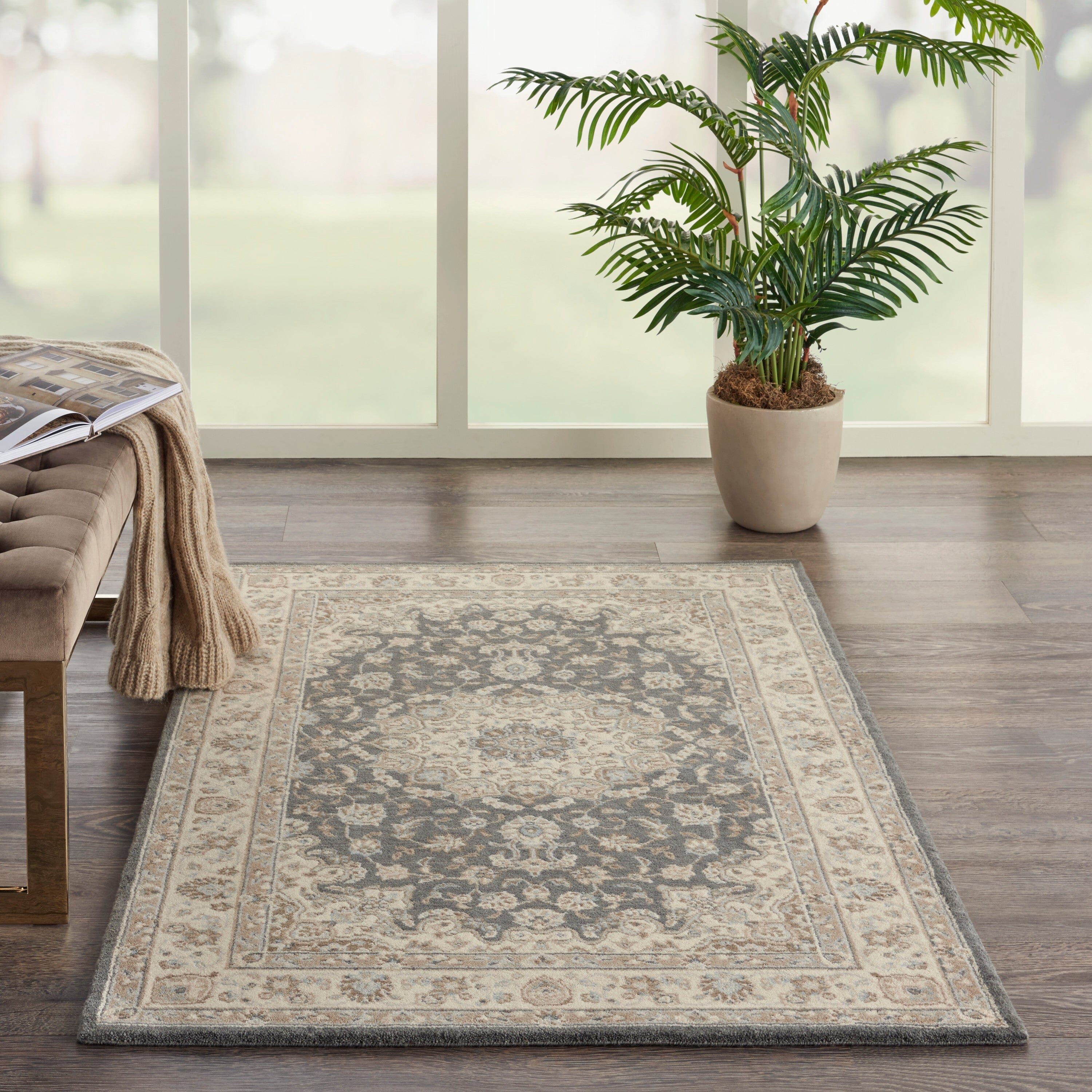 Nourison Living Treasures 3'6" x 5'6" Grey/Ivory Traditional Indoor Rug Rug Nourison