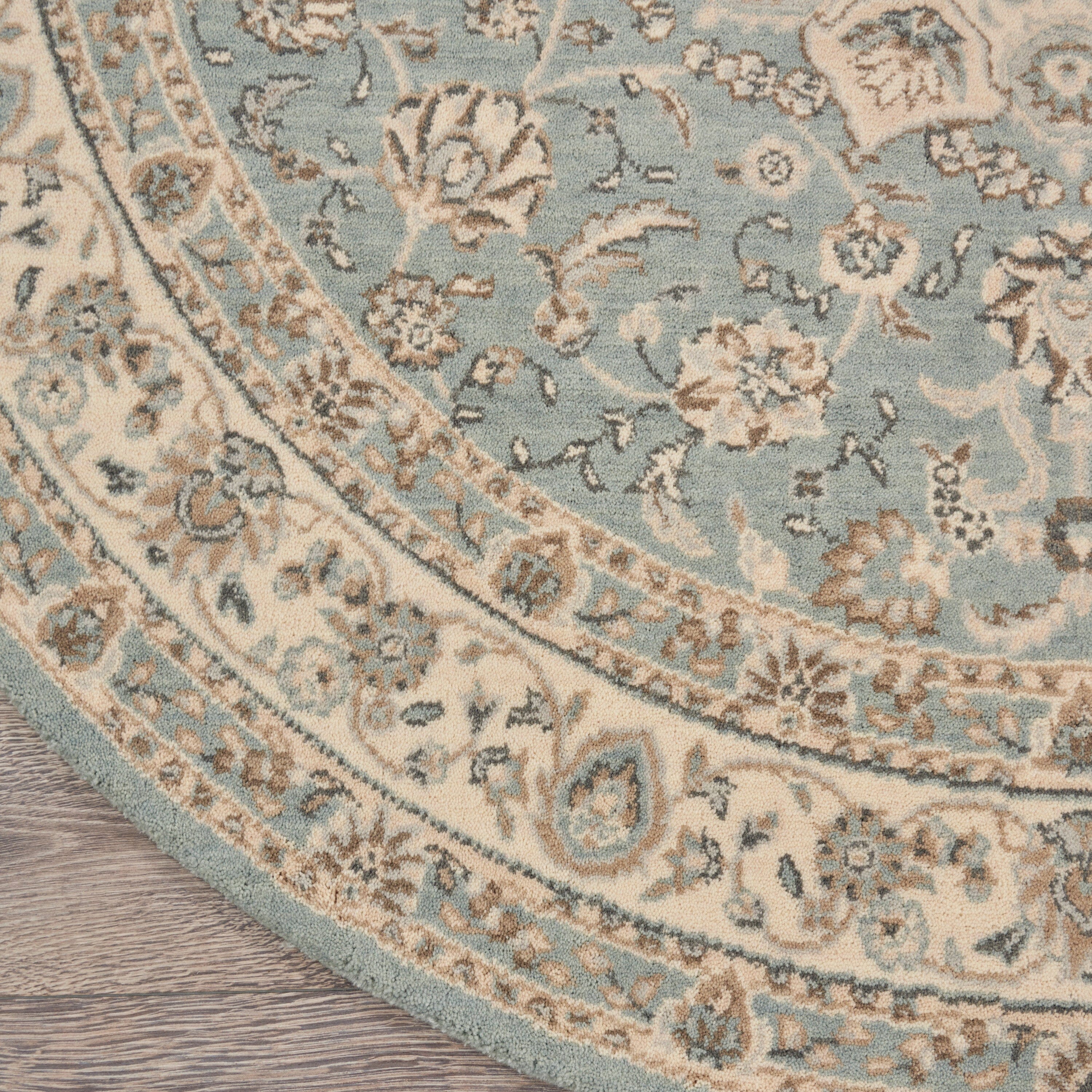 Nourison Living Treasures 5'10" x Round Aqua/Ivory Farmhouse Indoor Rug Rug Nourison