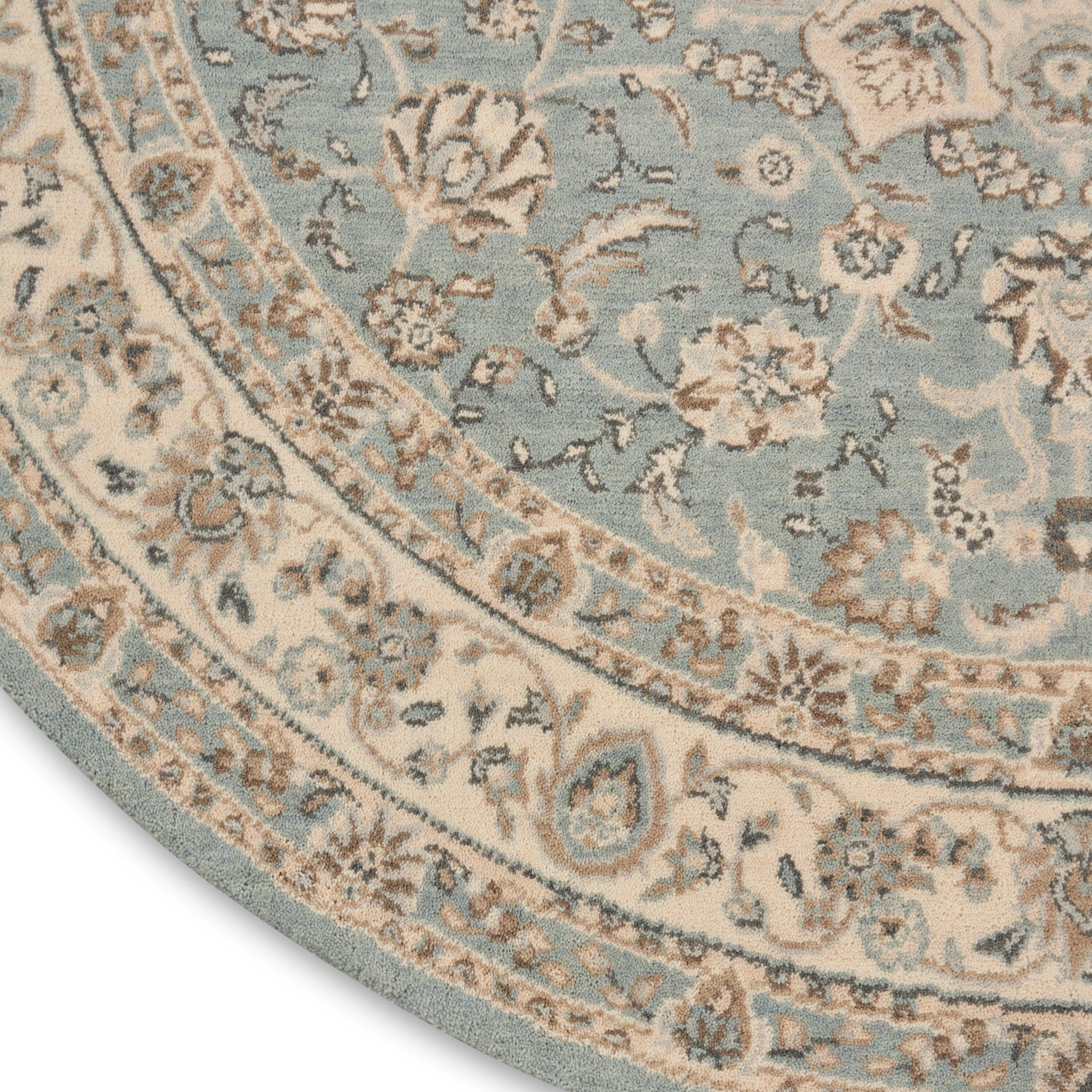 Nourison Living Treasures 5'10" x Round Aqua/Ivory Farmhouse Indoor Rug Rug Nourison