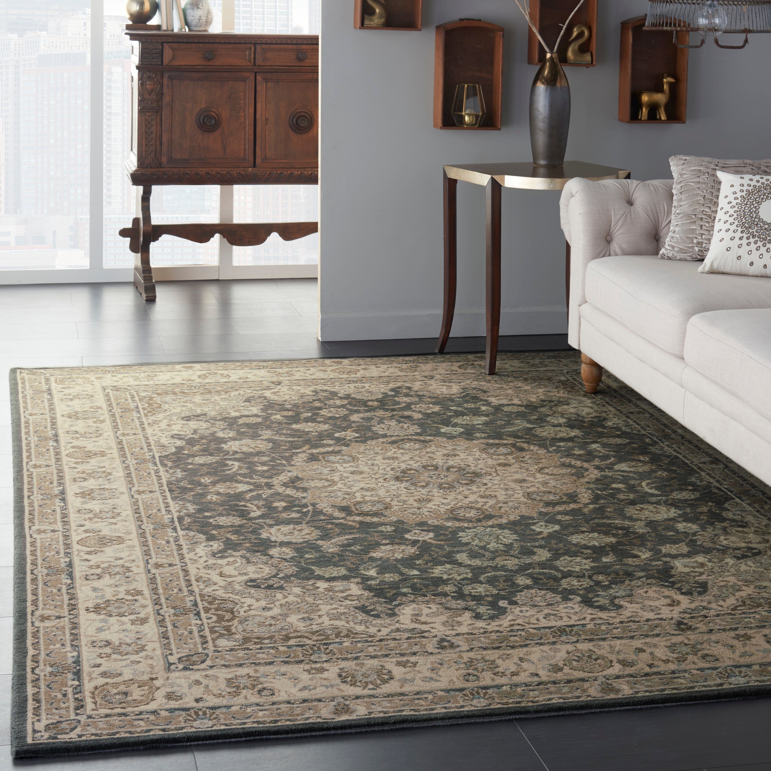 Nourison Living Treasures 9'9" x 13'9" Grey/Ivory Traditional Indoor Rug Rug Nourison