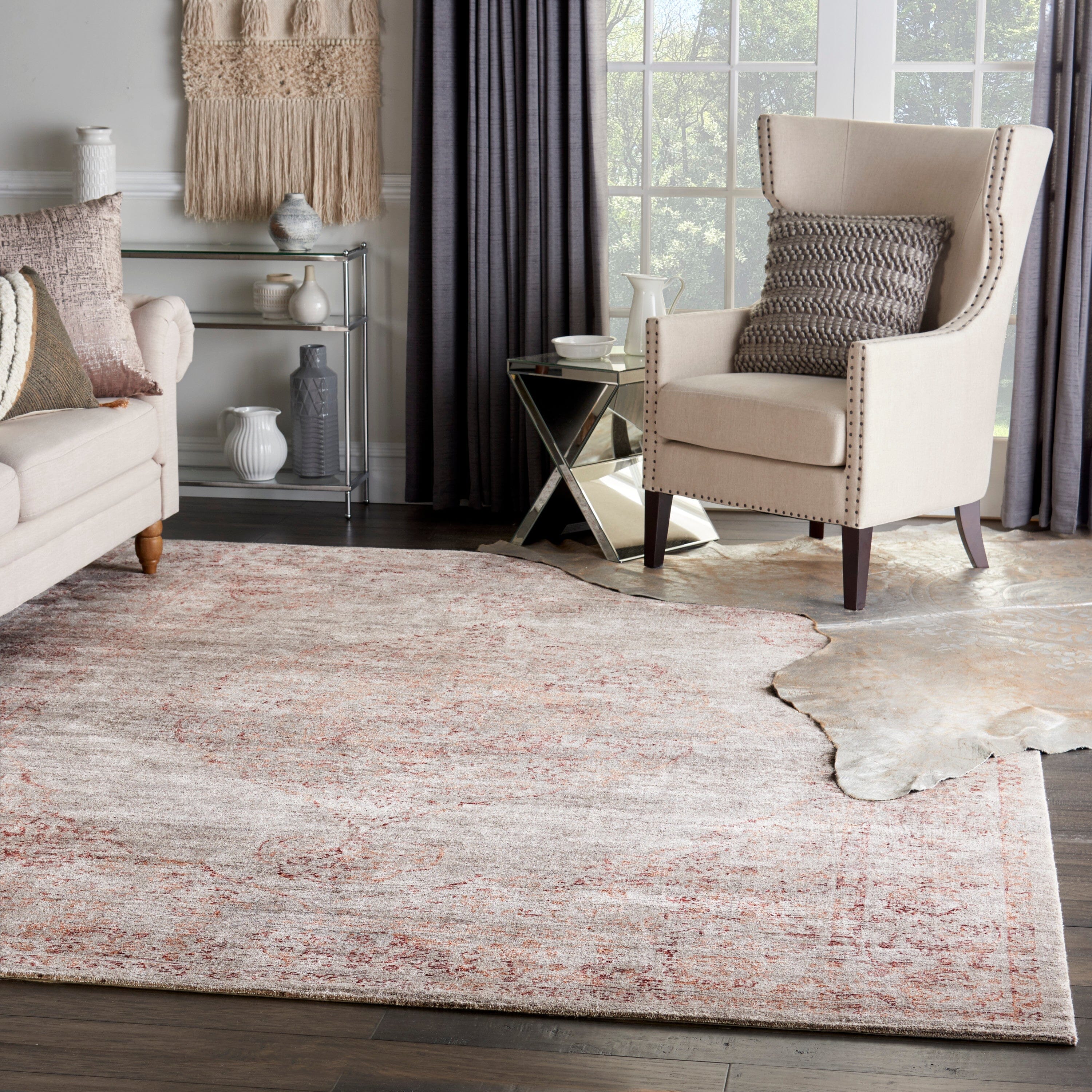 Nourison Lucent 7'9" x 9'9" Silver/Red Vintage Indoor Rug Rug Nourison