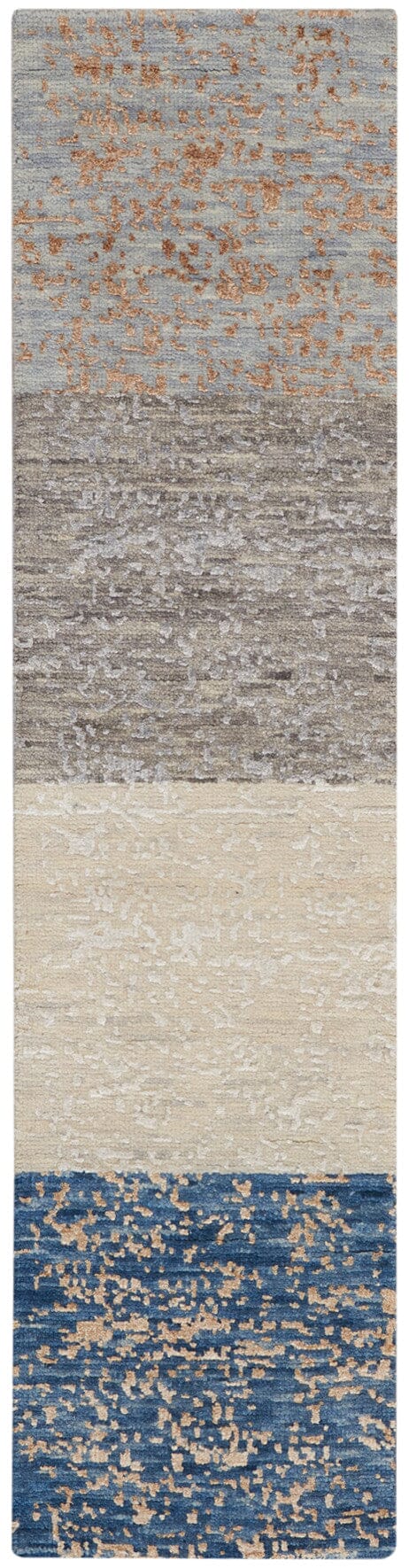 Nourison Luna 1'6" x 6' Dark Blue Mocha, Ivory Silver, Grey Silver, Blue Mocha Indoor Rug Rug Nourison