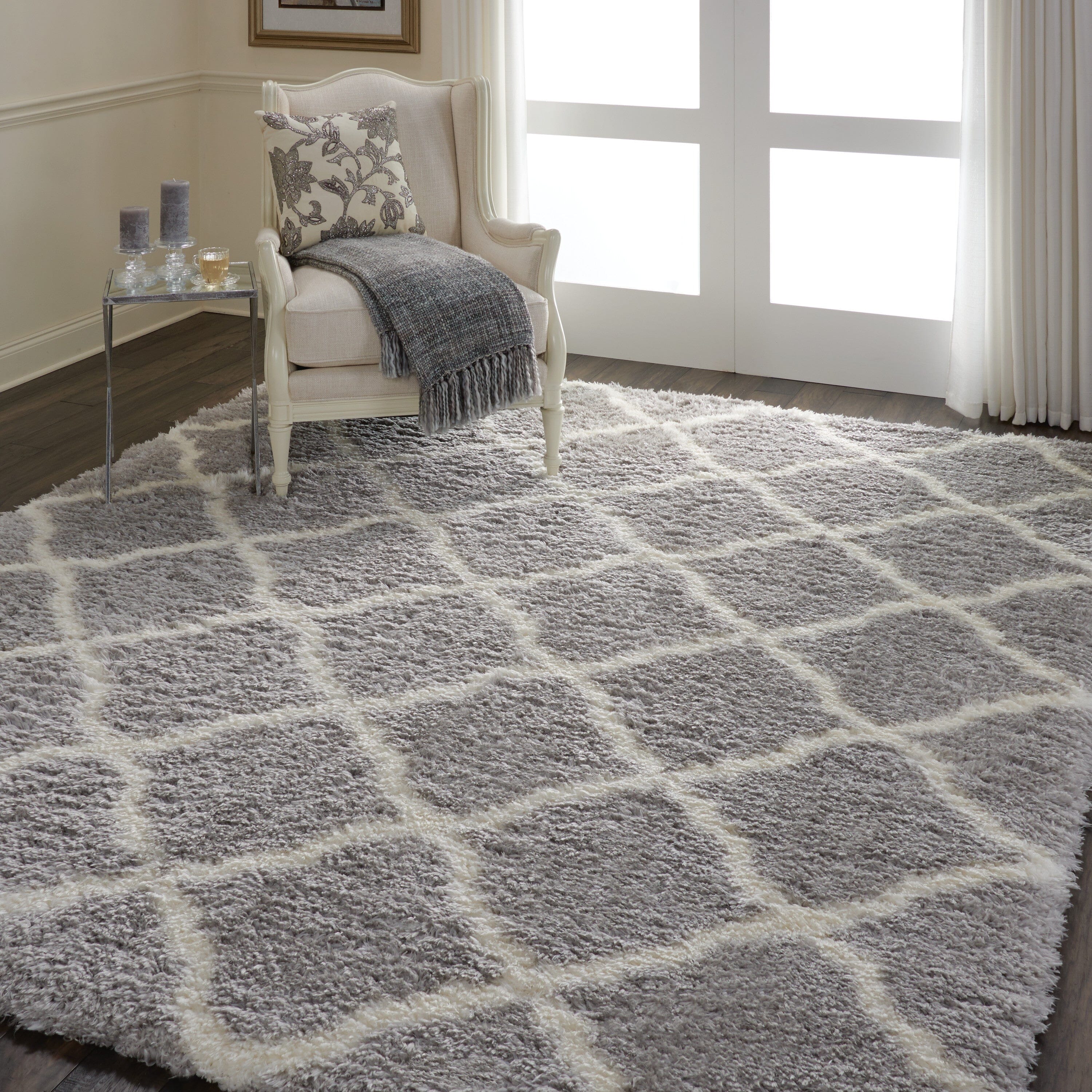 Nourison Luxe Shag 8'2" x 10' Grey/Ivory Shag Indoor Rug Rug Nourison